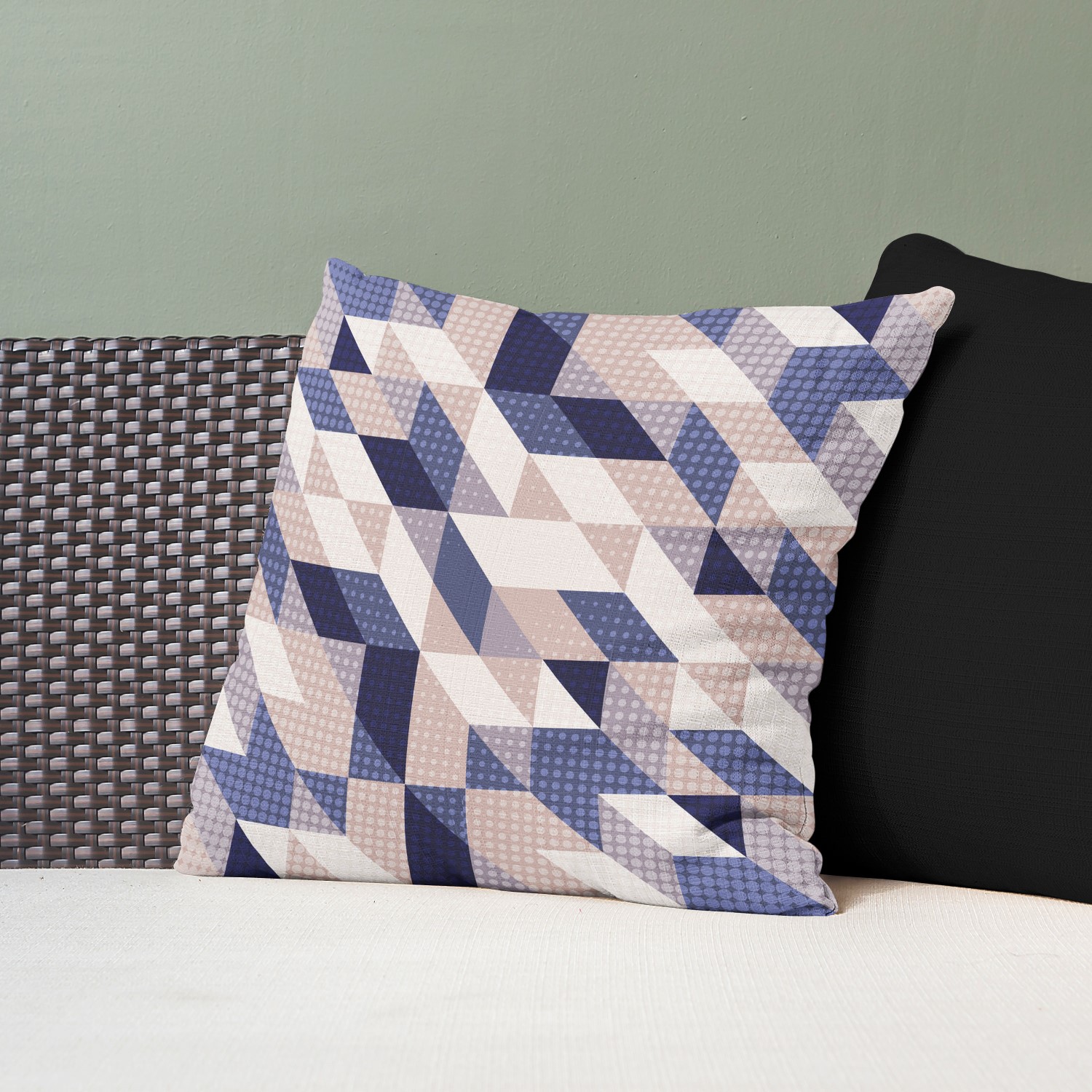 Red sofa with pillow and light lamp