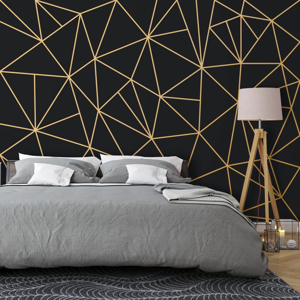 Black and Gold Geometric Line Wallpaper