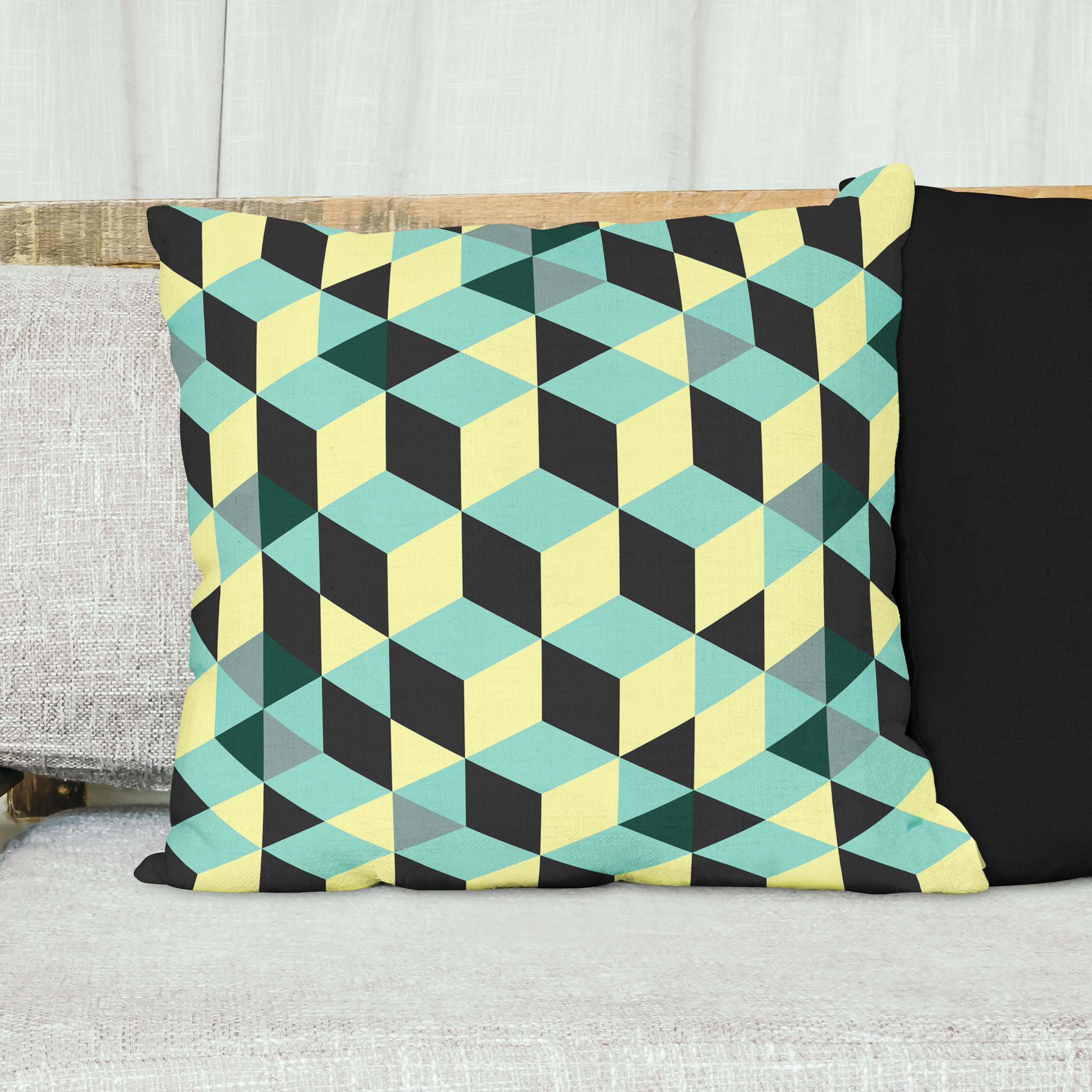 Red sofa with pillow and light lamp