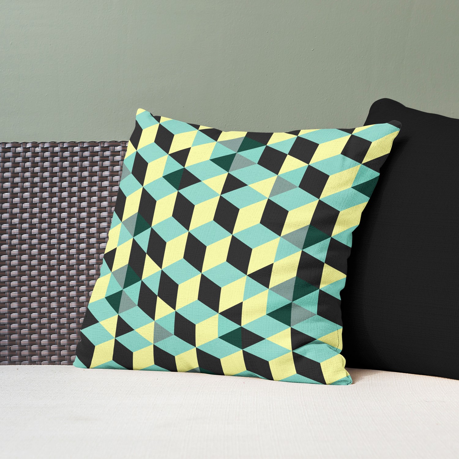 Red sofa with pillow and light lamp