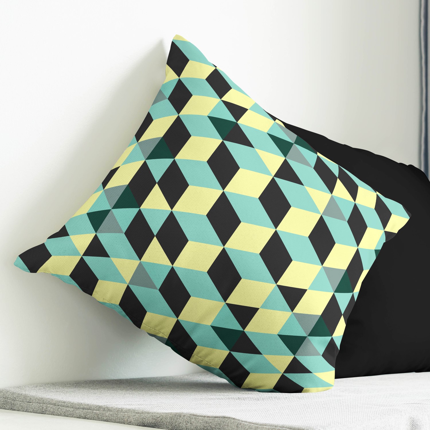 Red sofa with pillow and light lamp