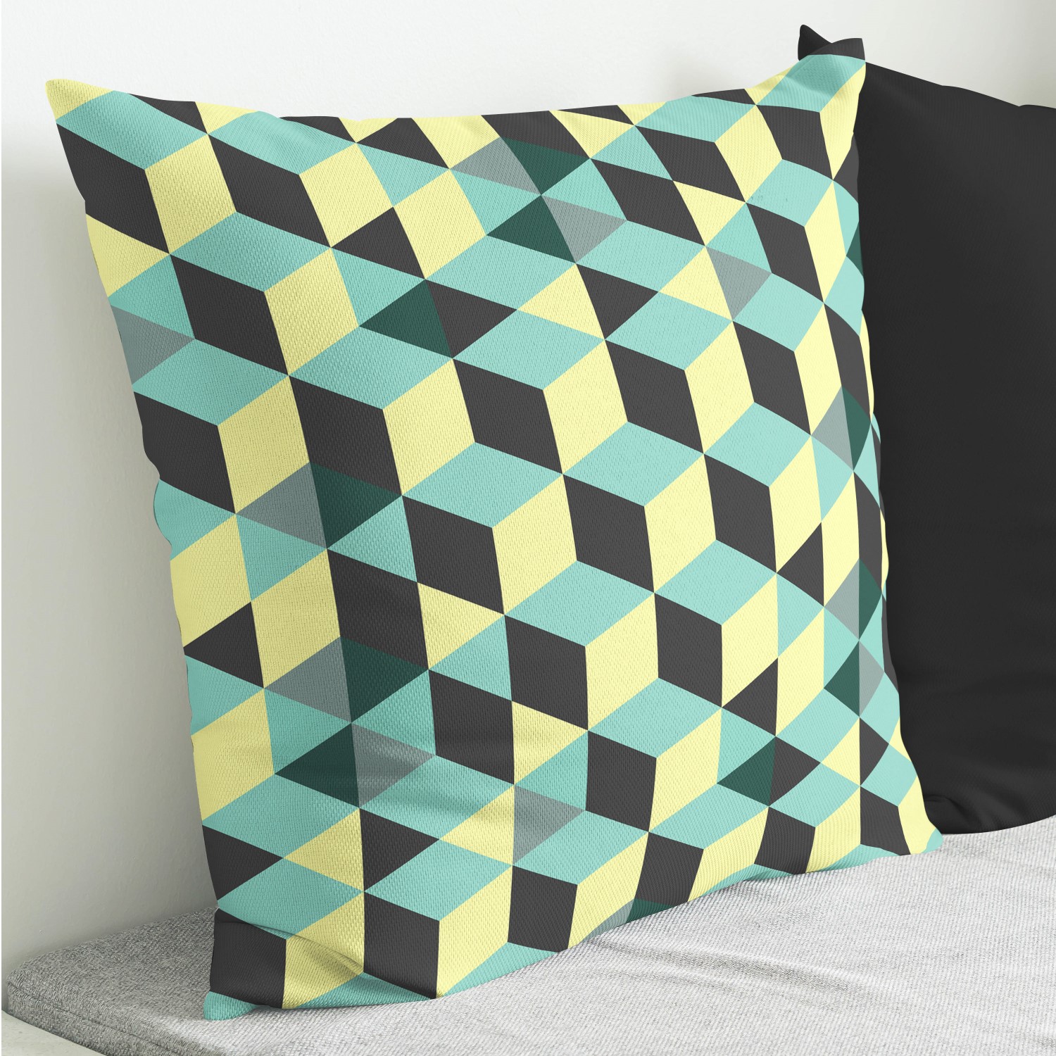 Red sofa with pillow and light lamp