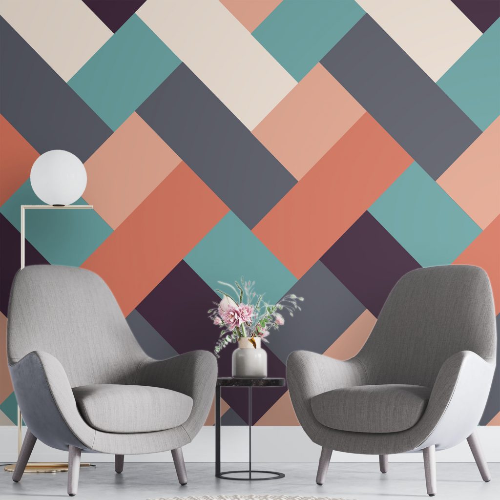 Blue cubic geometric - Mural Wallpaper, PVC Free, Non-Toxic