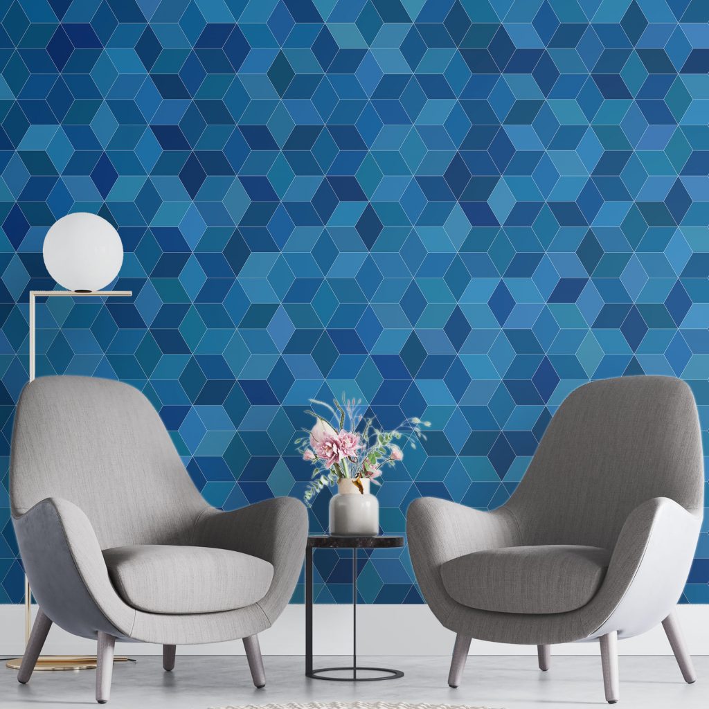Blue and white geometric  - Mural Wallpaper, PVC Free, Non-Toxic