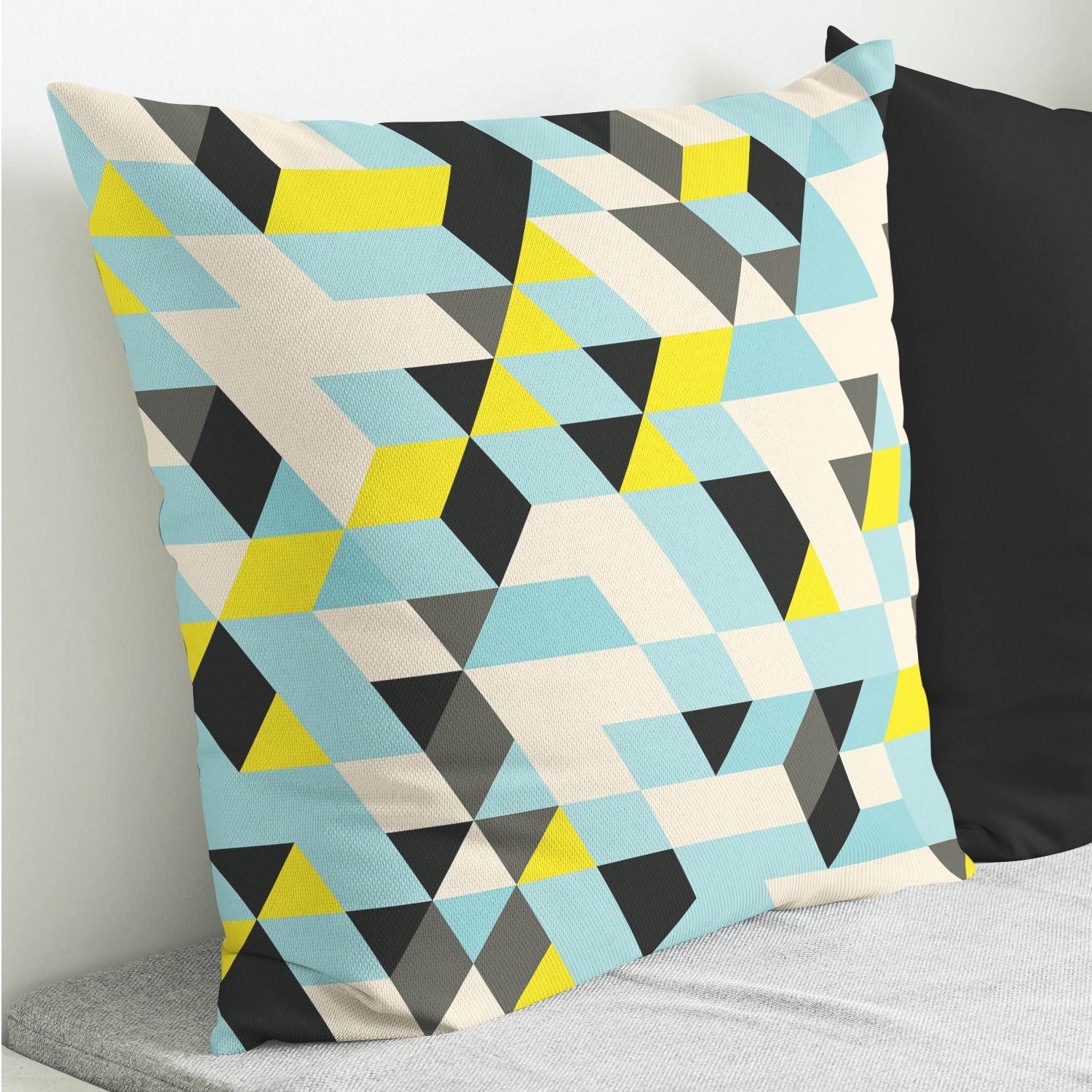 Red sofa with pillow and light lamp