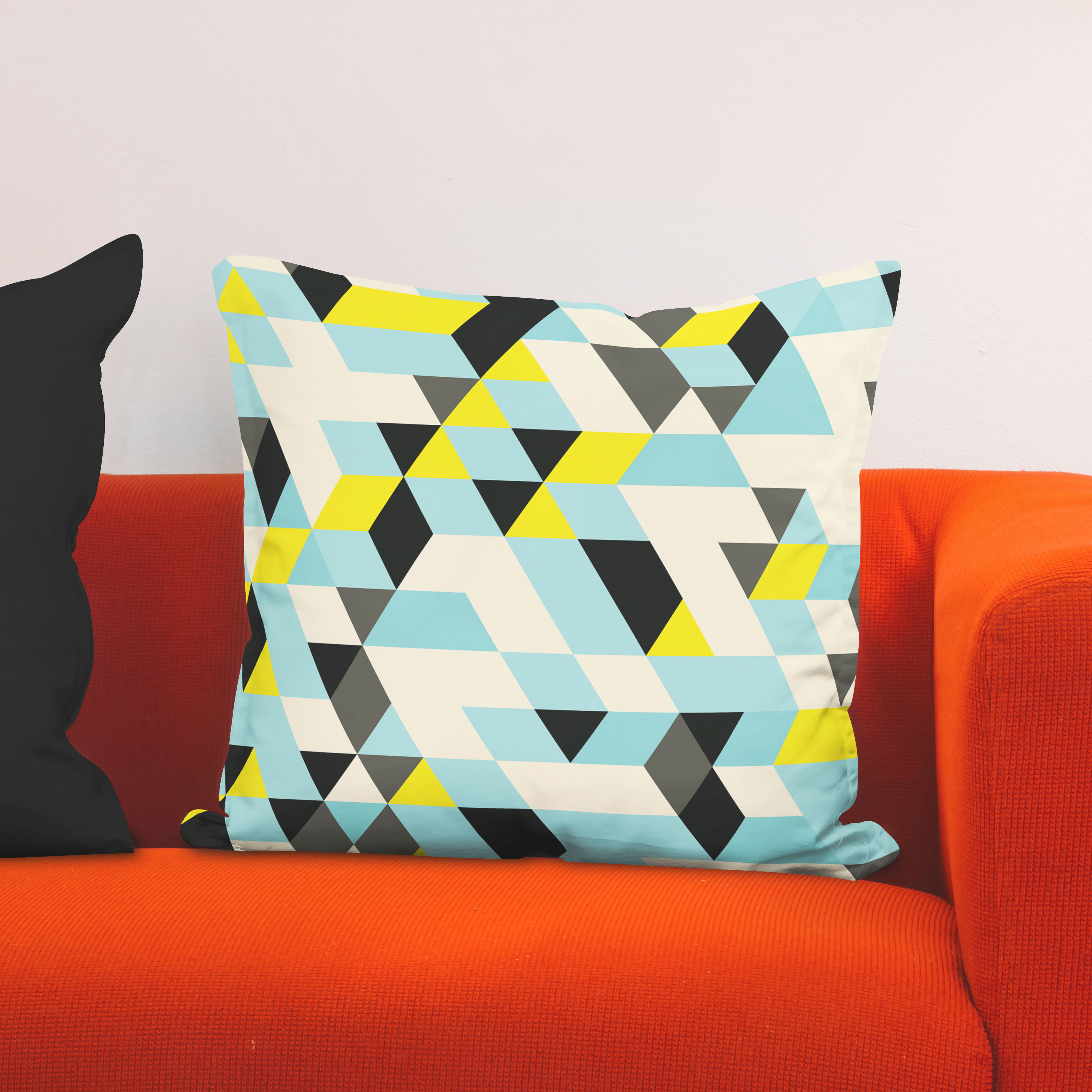 Red sofa with pillow and light lamp