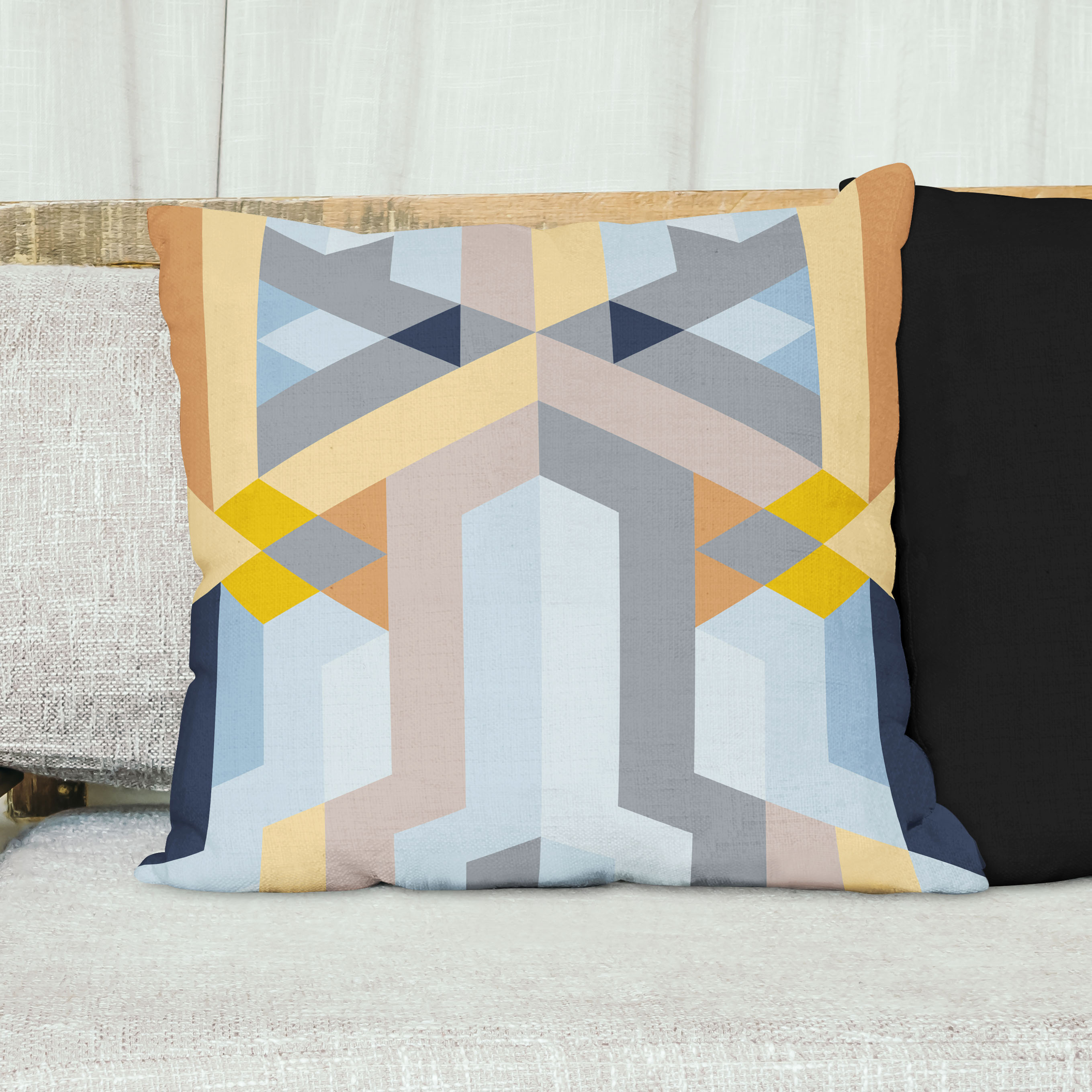 Red sofa with pillow and light lamp