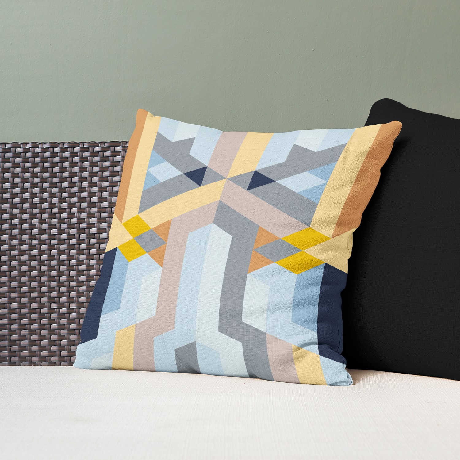 Red sofa with pillow and light lamp