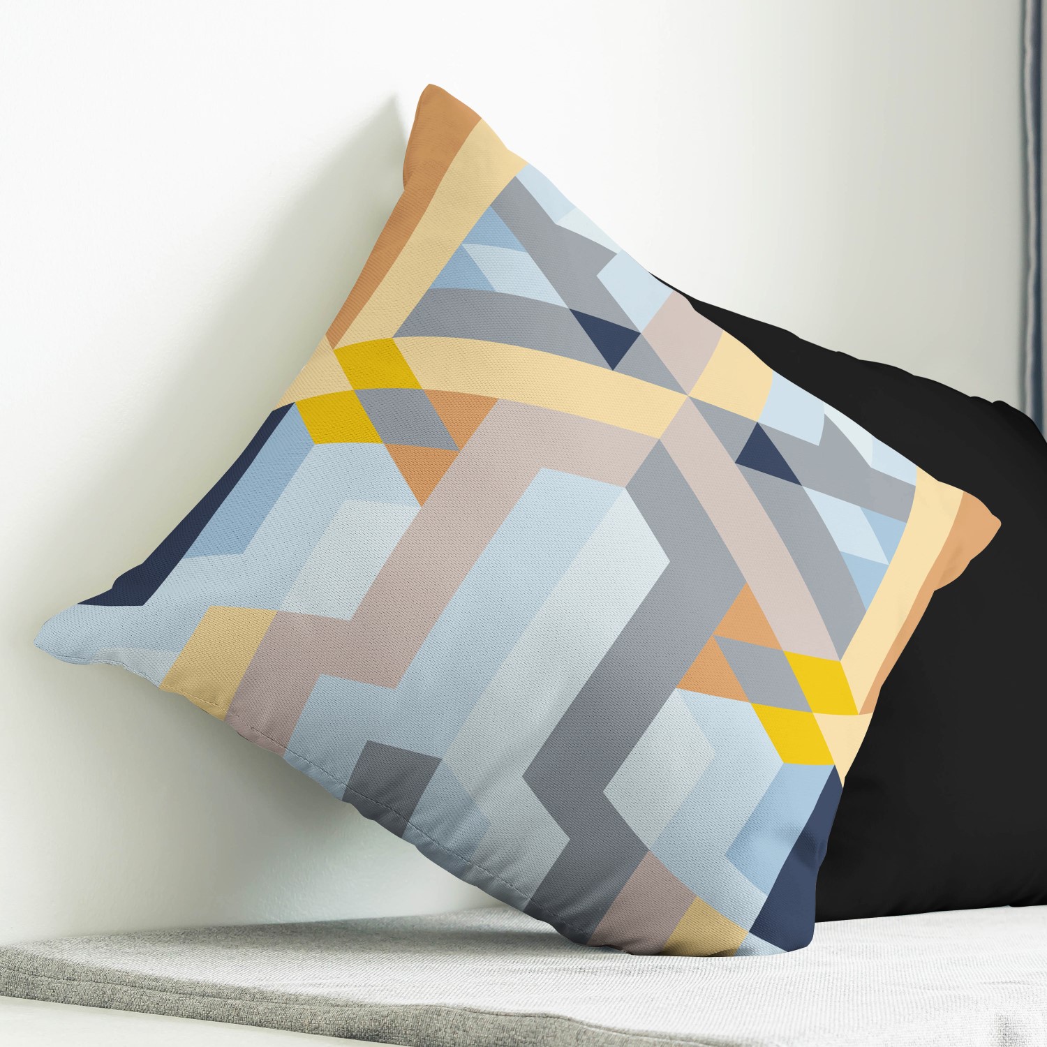 Red sofa with pillow and light lamp