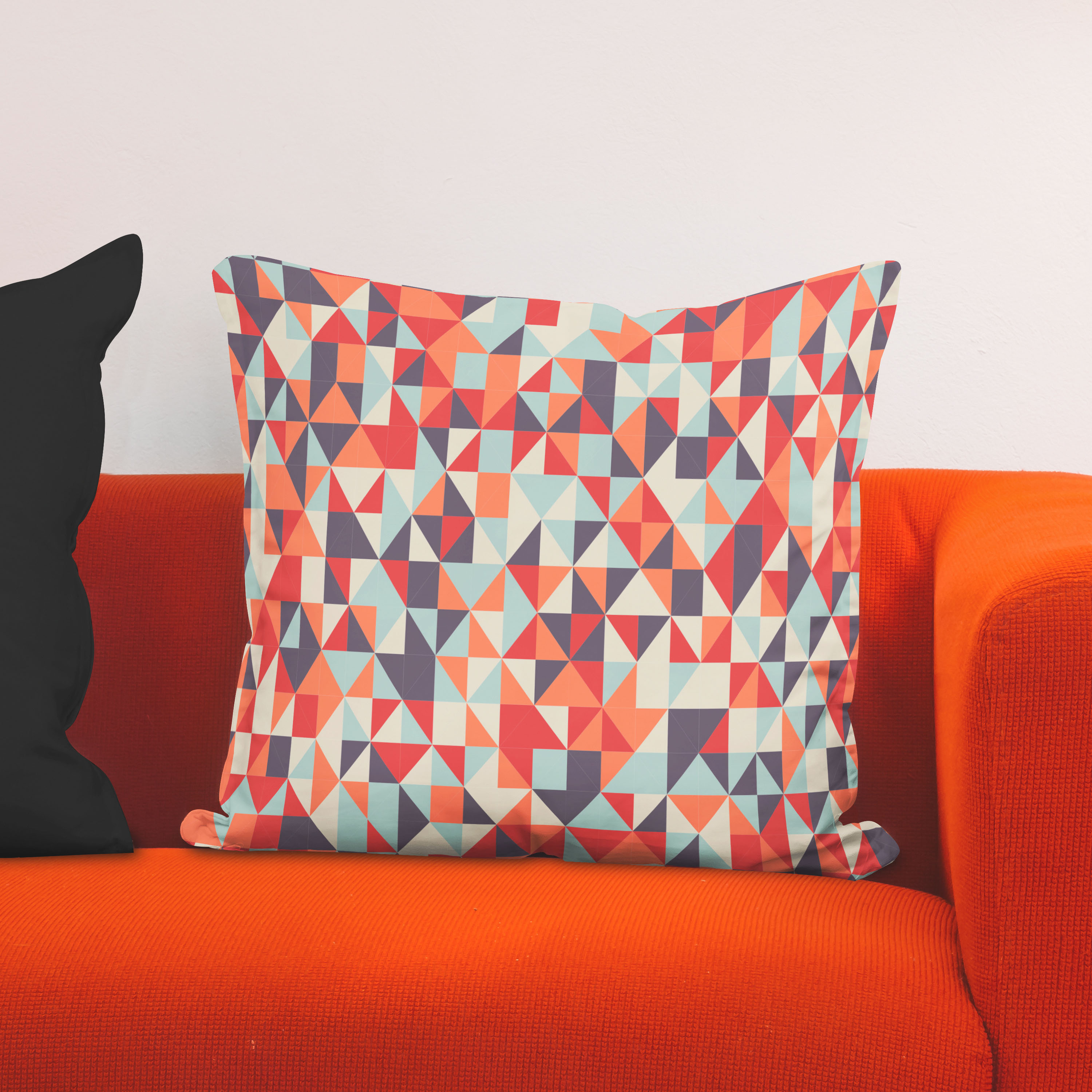 Red sofa with pillow and light lamp