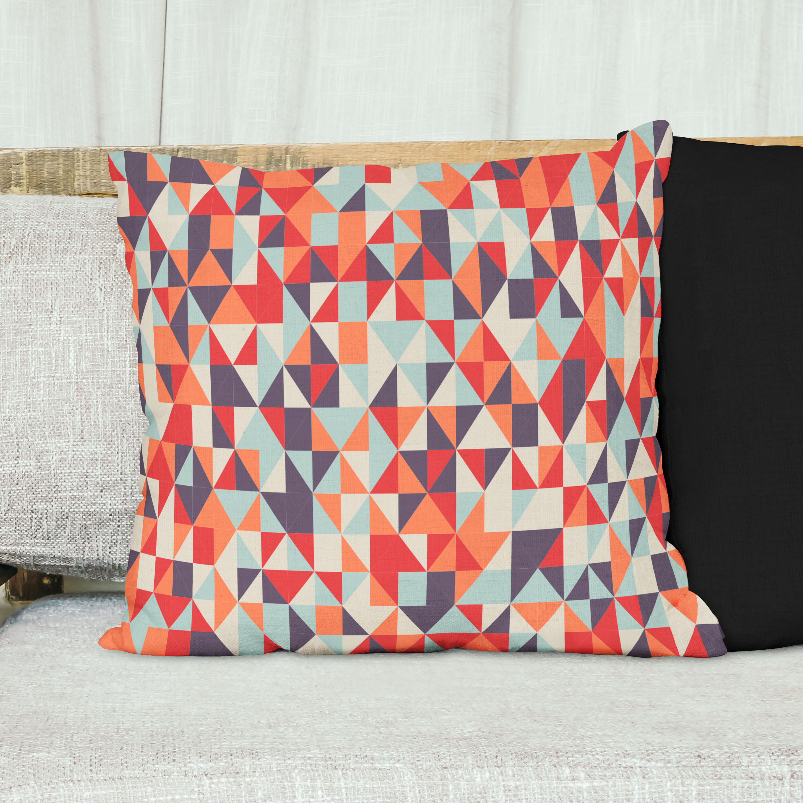 Red sofa with pillow and light lamp