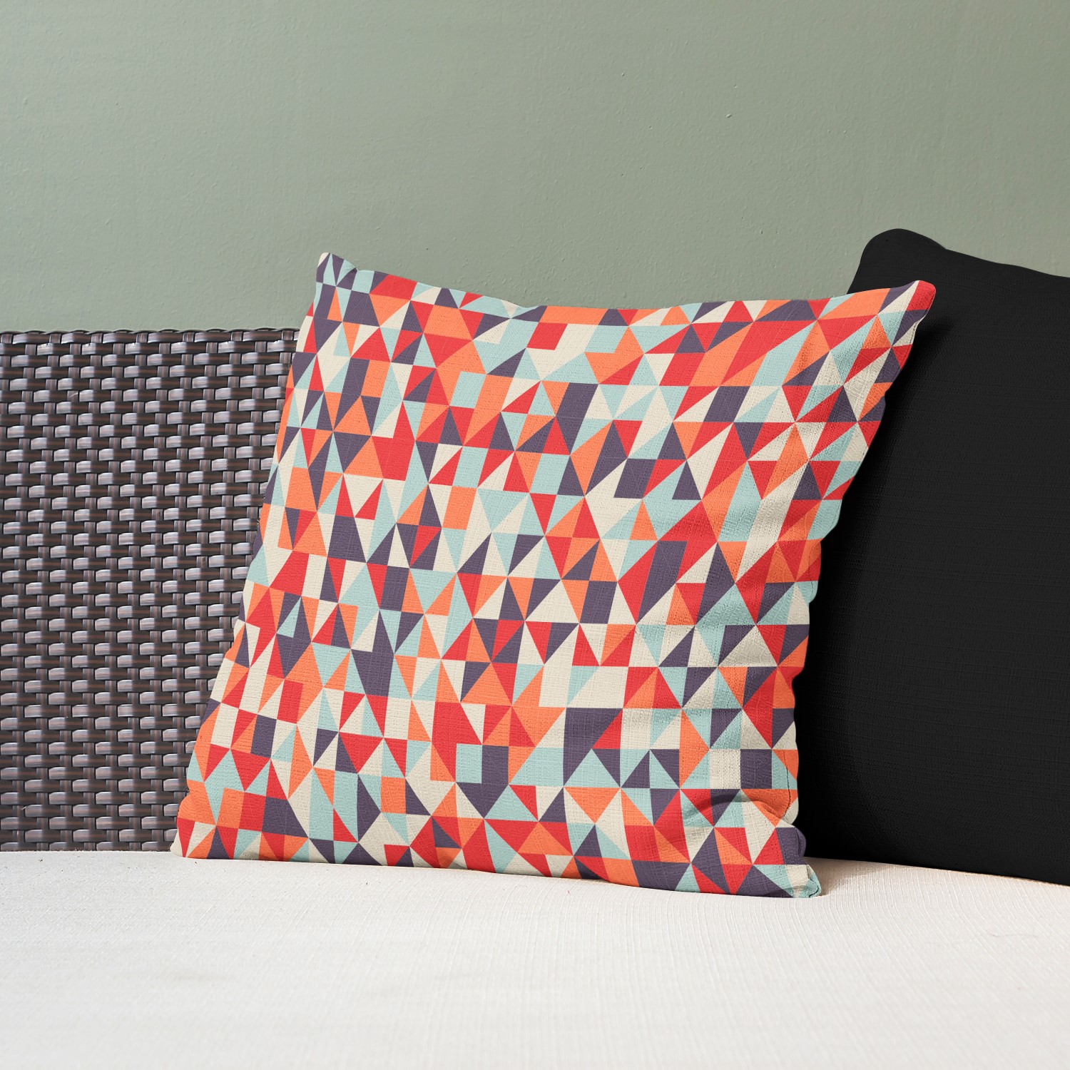 Red sofa with pillow and light lamp