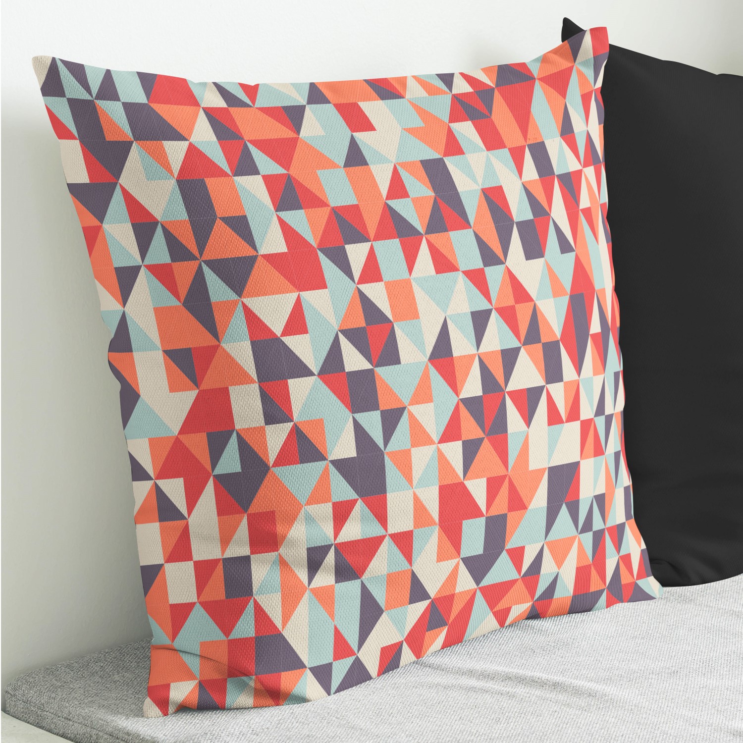 Red sofa with pillow and light lamp