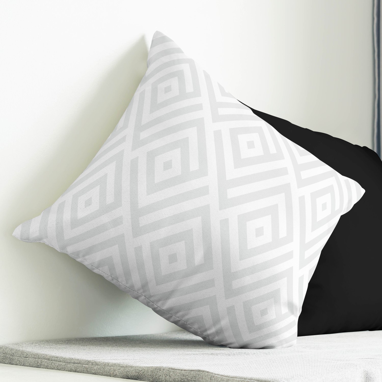 Red sofa with pillow and light lamp