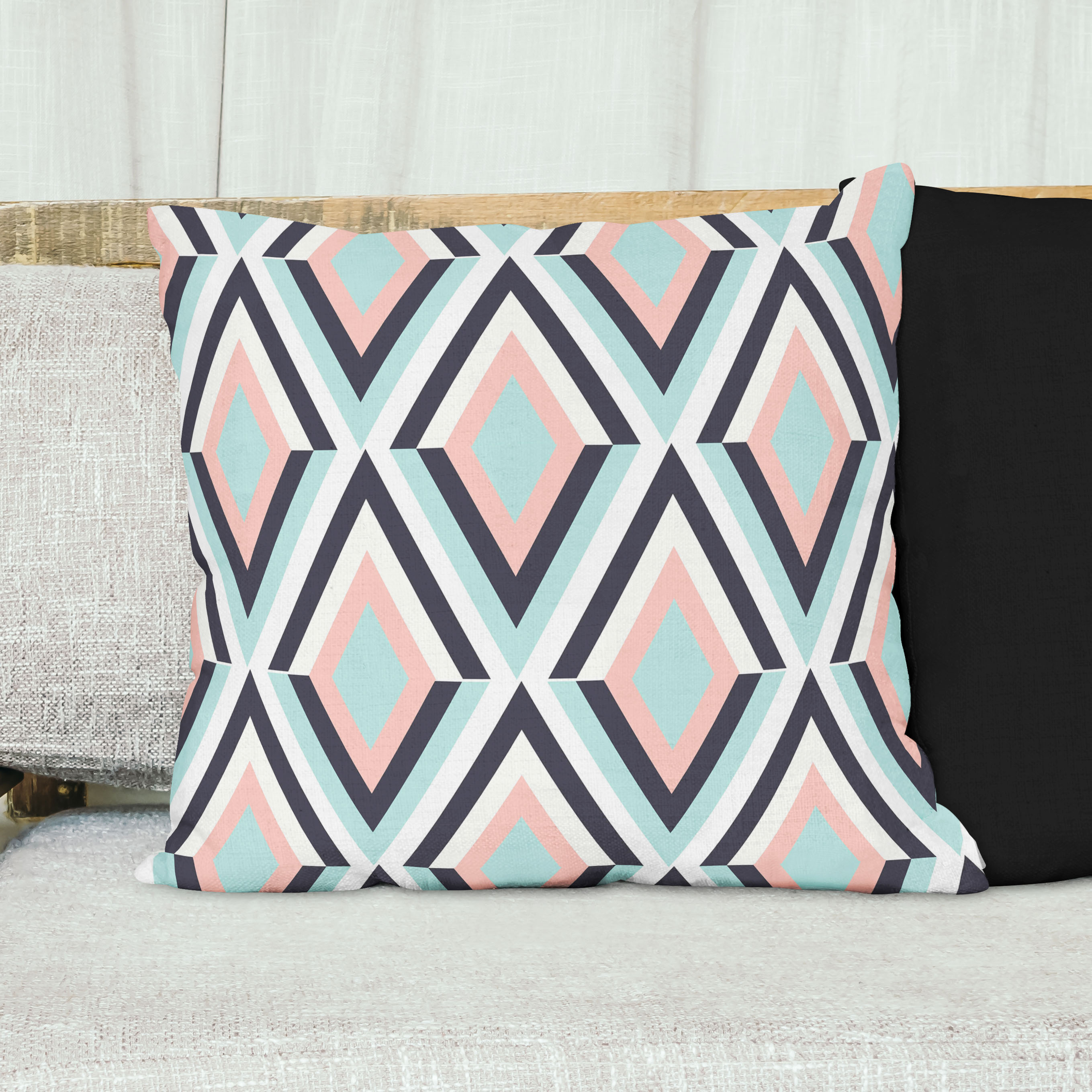 Red sofa with pillow and light lamp