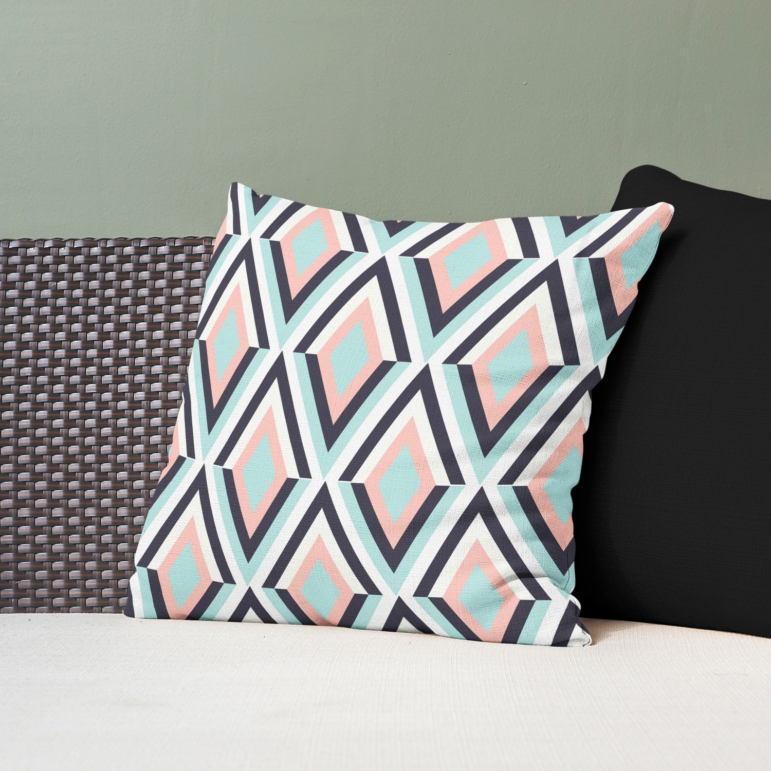 Red sofa with pillow and light lamp