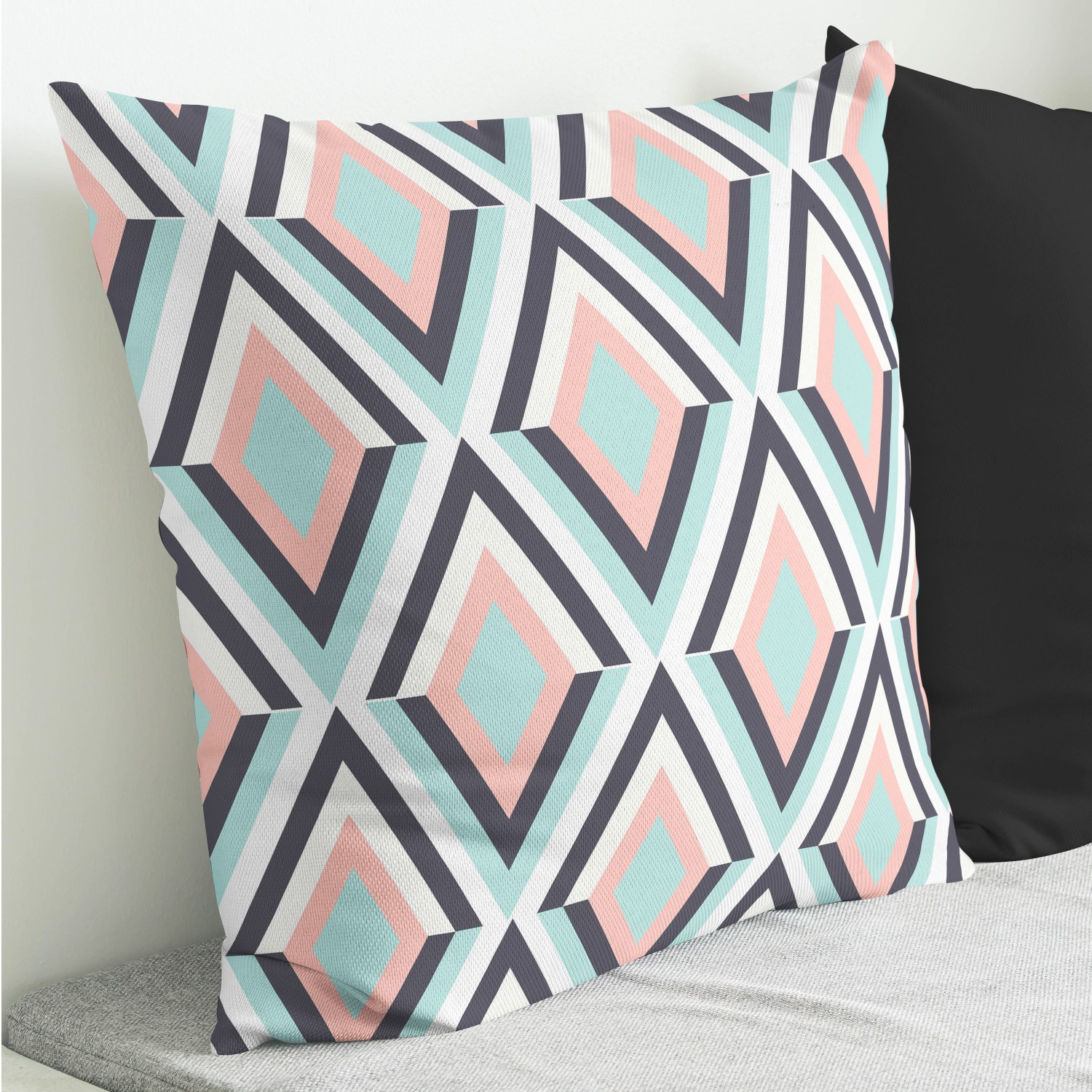 Red sofa with pillow and light lamp