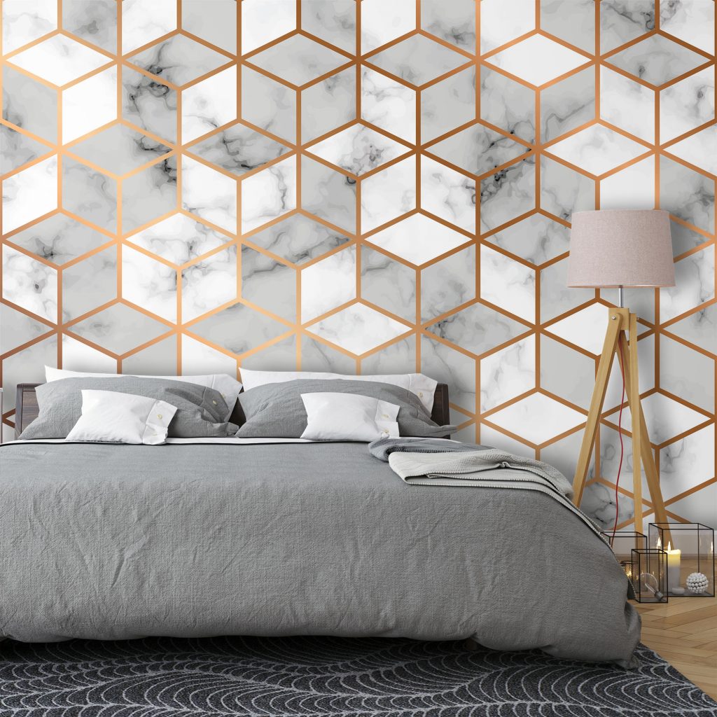 White and Gold Marble Cube Wallpaper