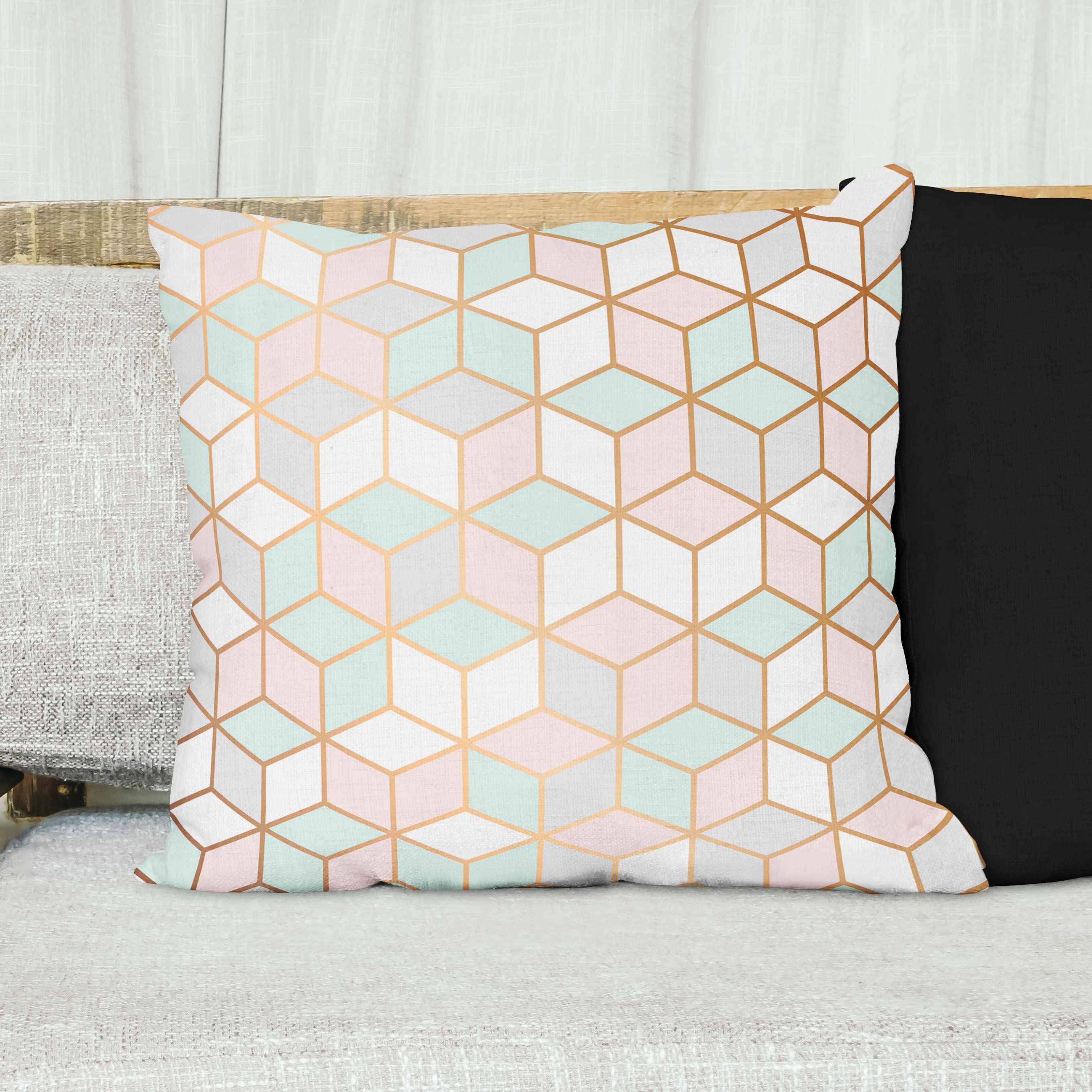 Red sofa with pillow and light lamp