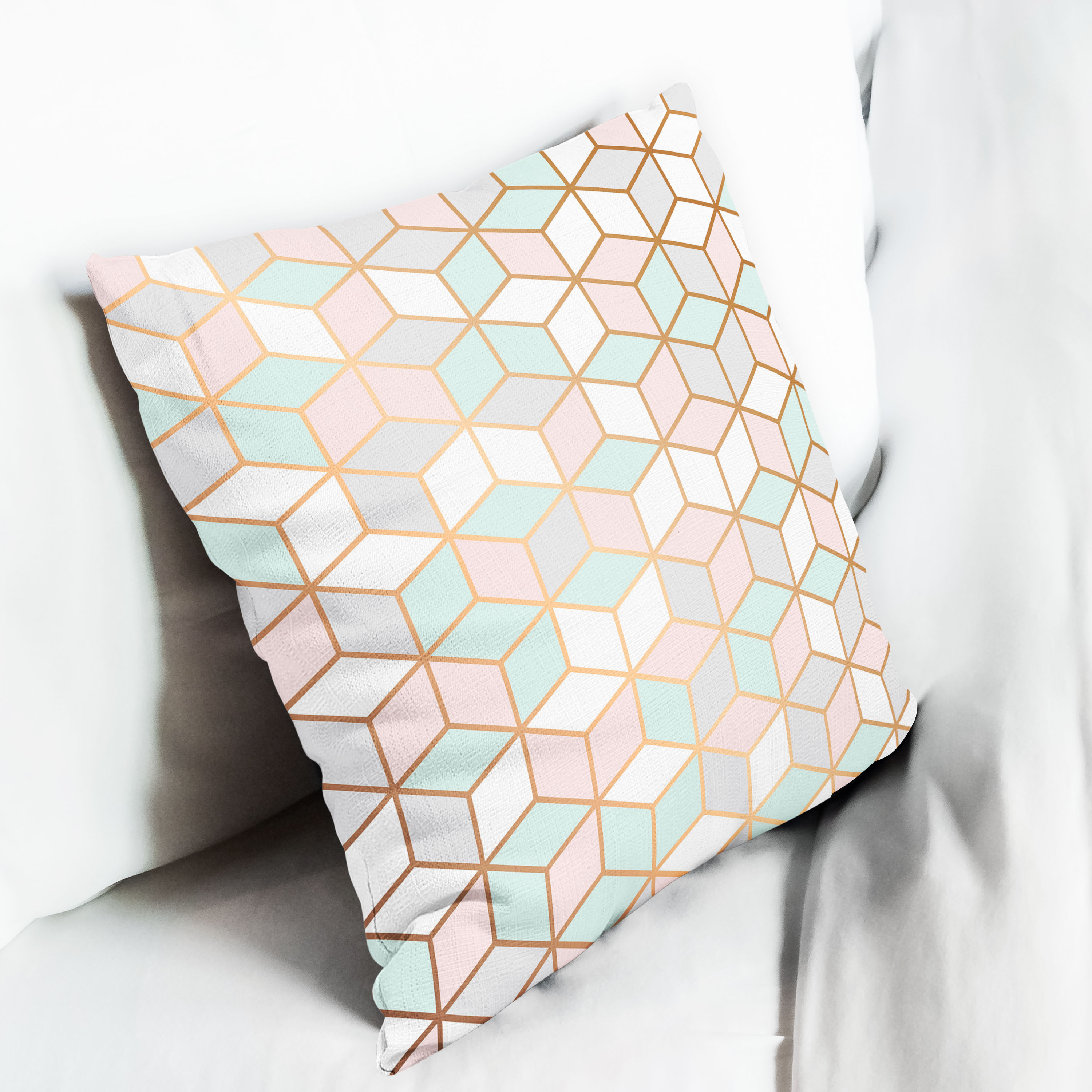 Red sofa with pillow and light lamp