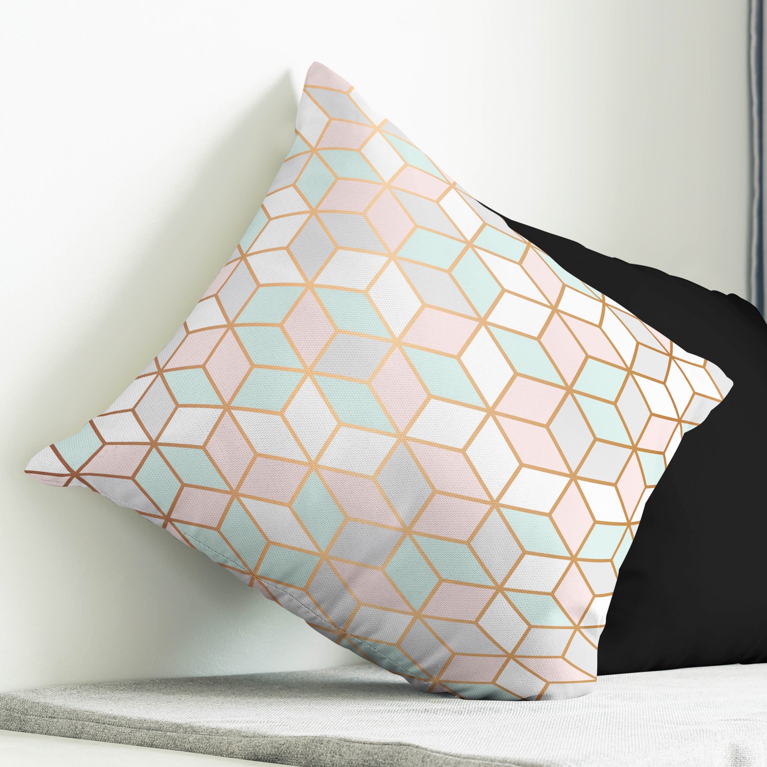 Red sofa with pillow and light lamp