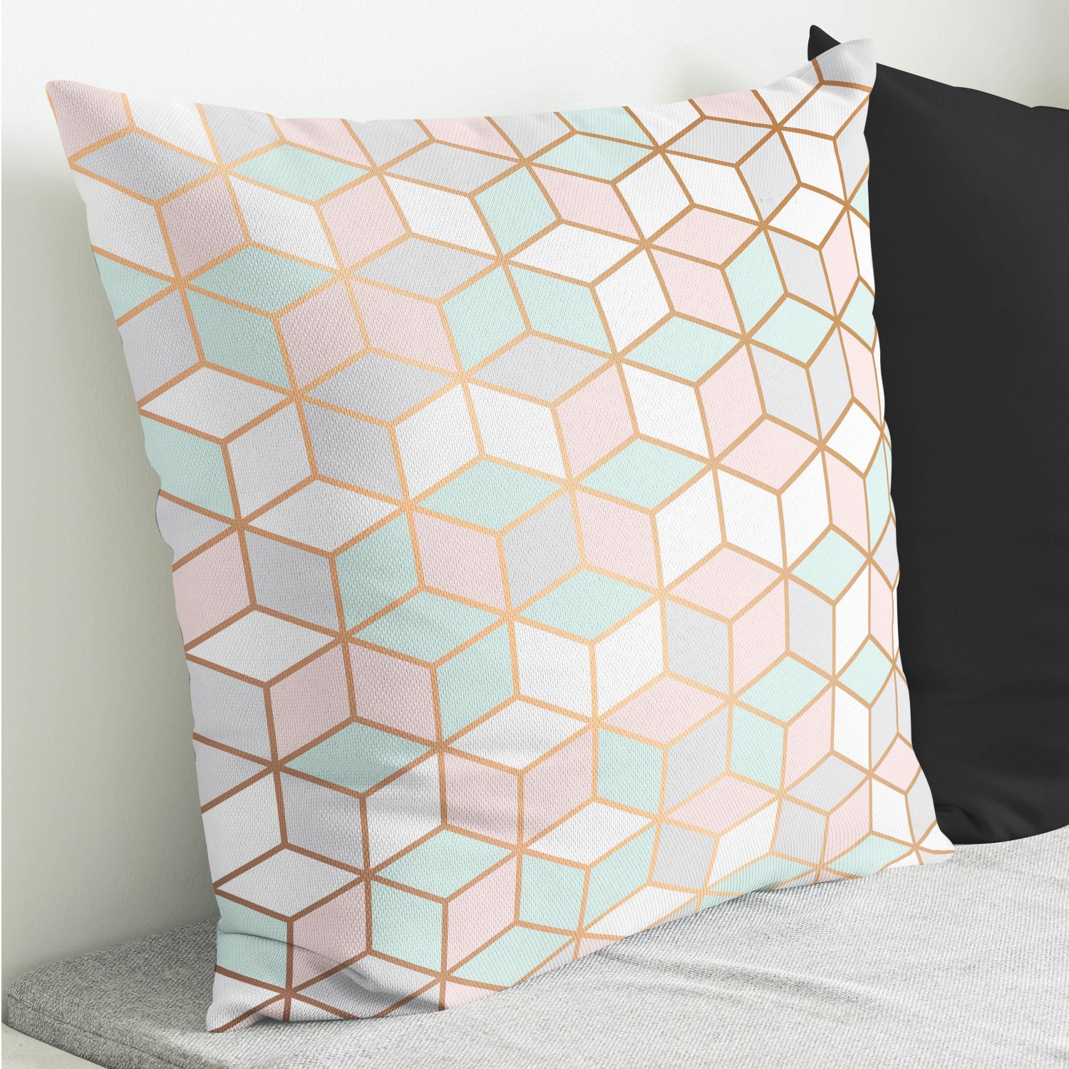 Red sofa with pillow and light lamp