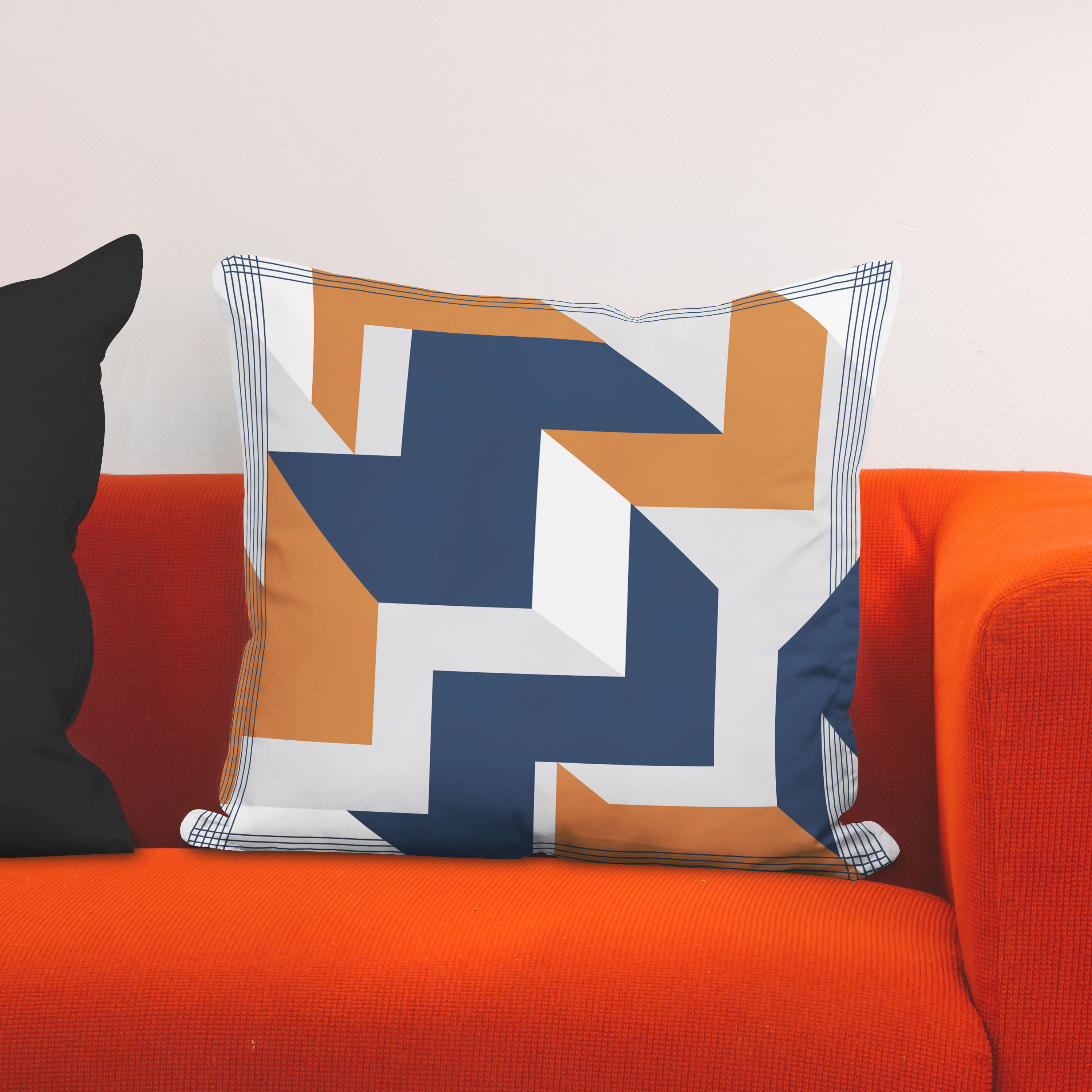 Red sofa with pillow and light lamp