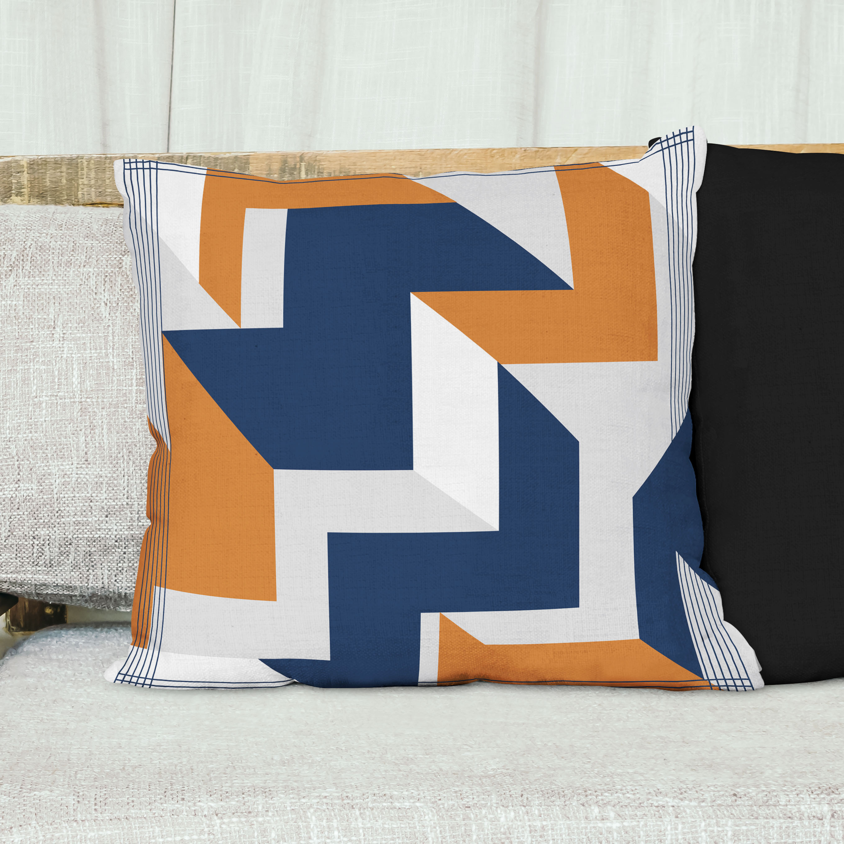 Red sofa with pillow and light lamp