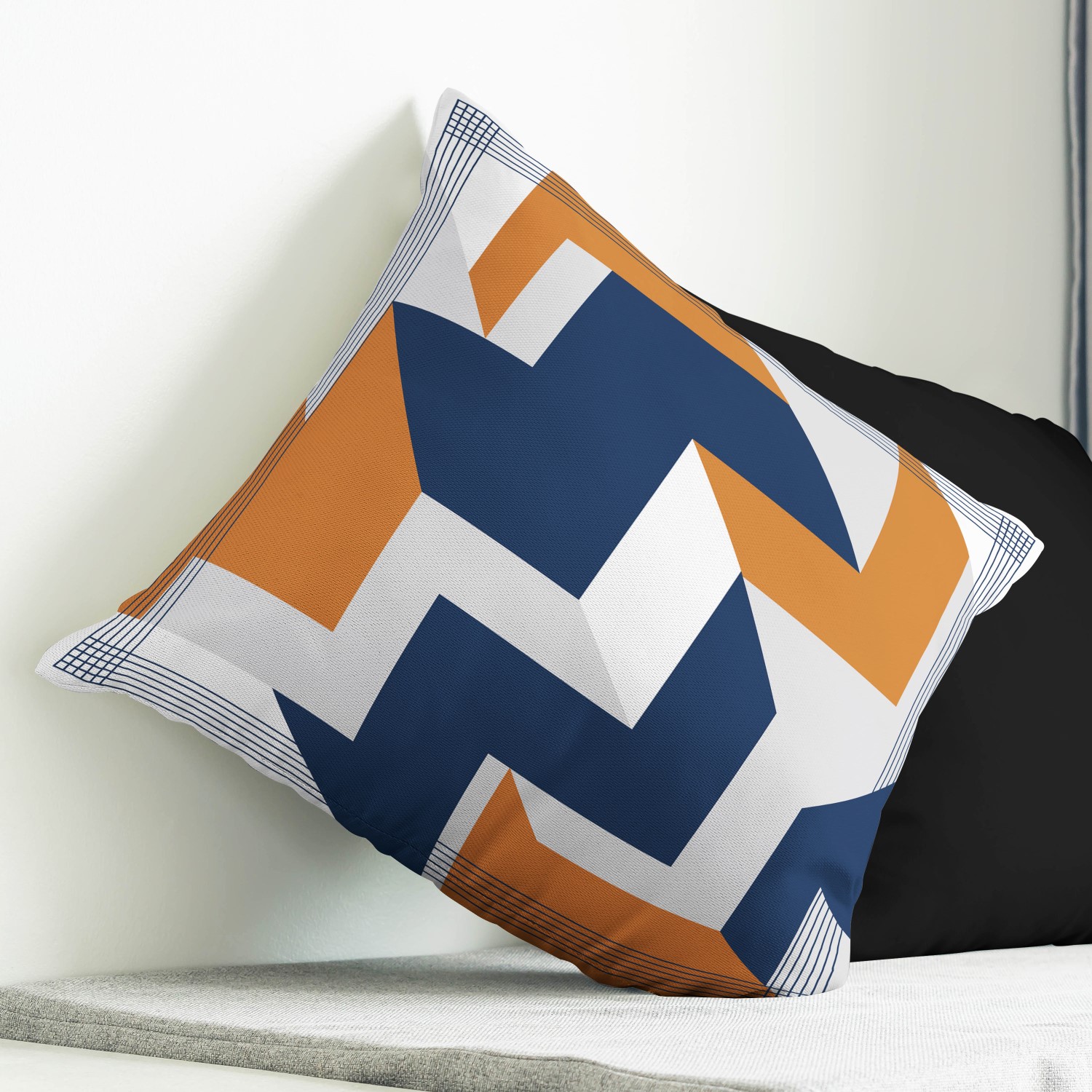 Red sofa with pillow and light lamp