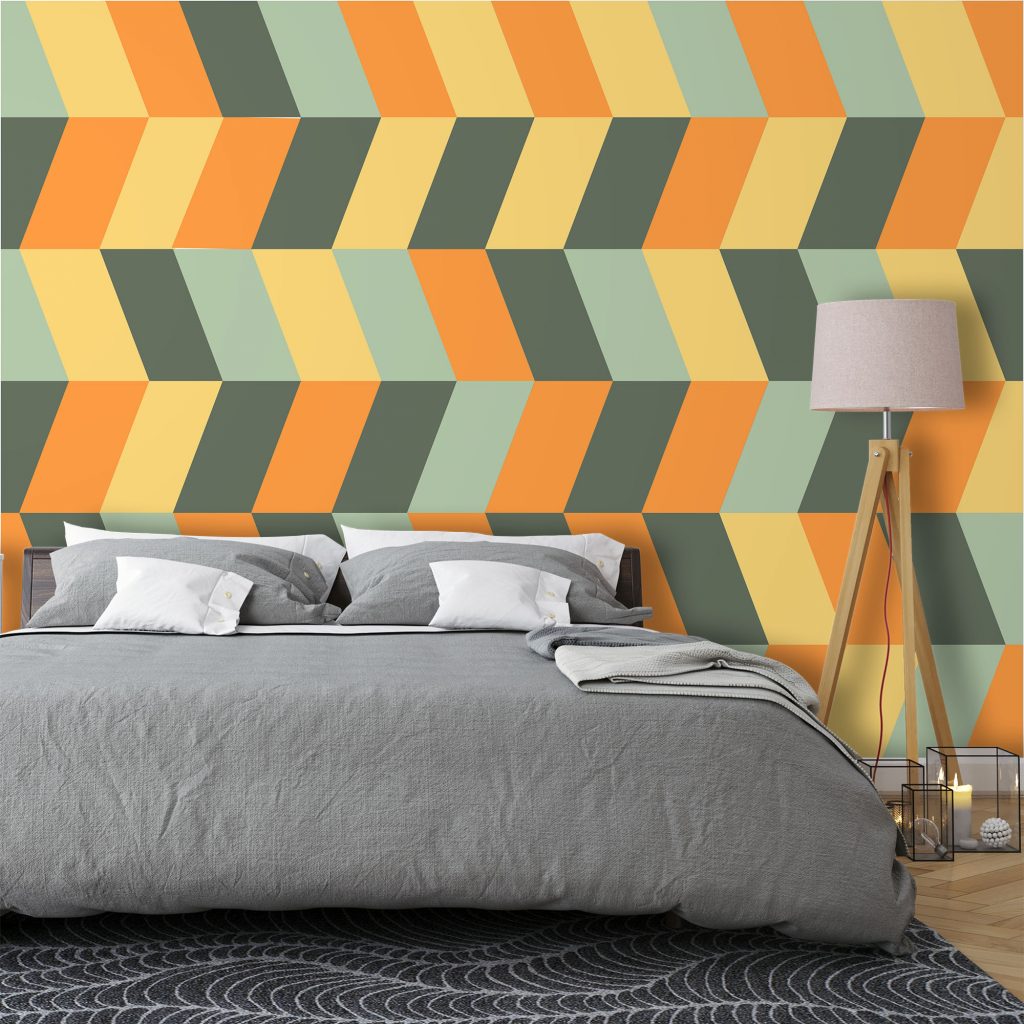 Orange and Sage Green Retro Chevron Wallpaper