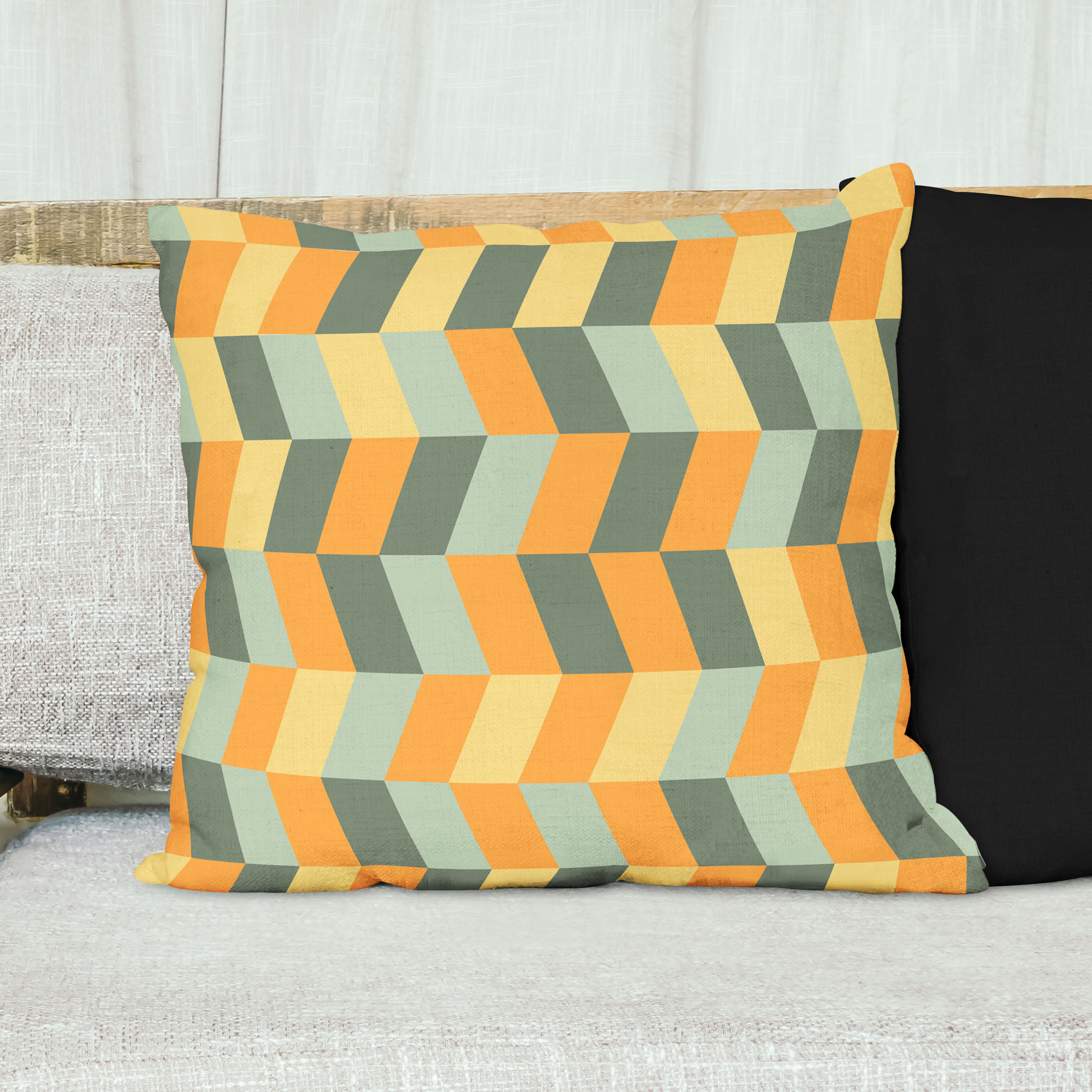 Red sofa with pillow and light lamp