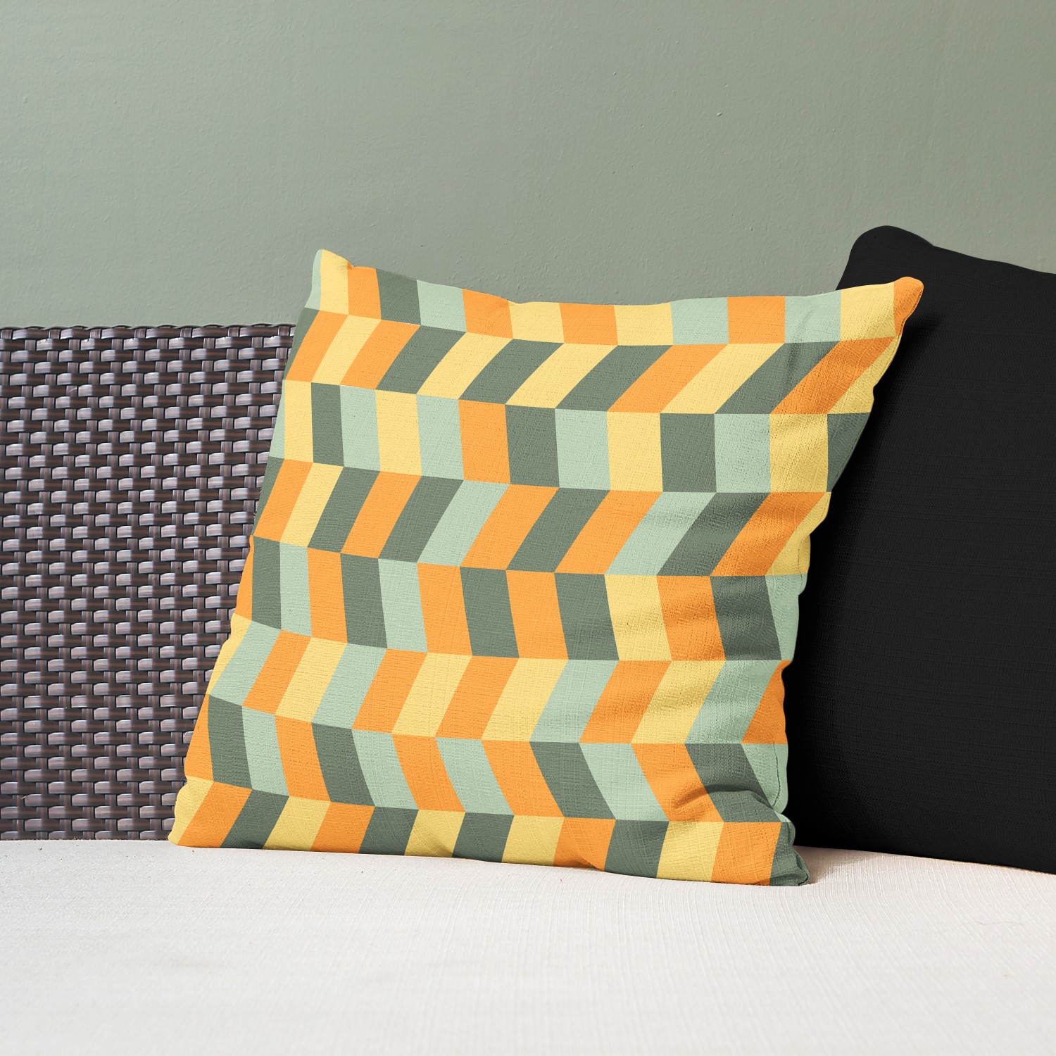 Red sofa with pillow and light lamp