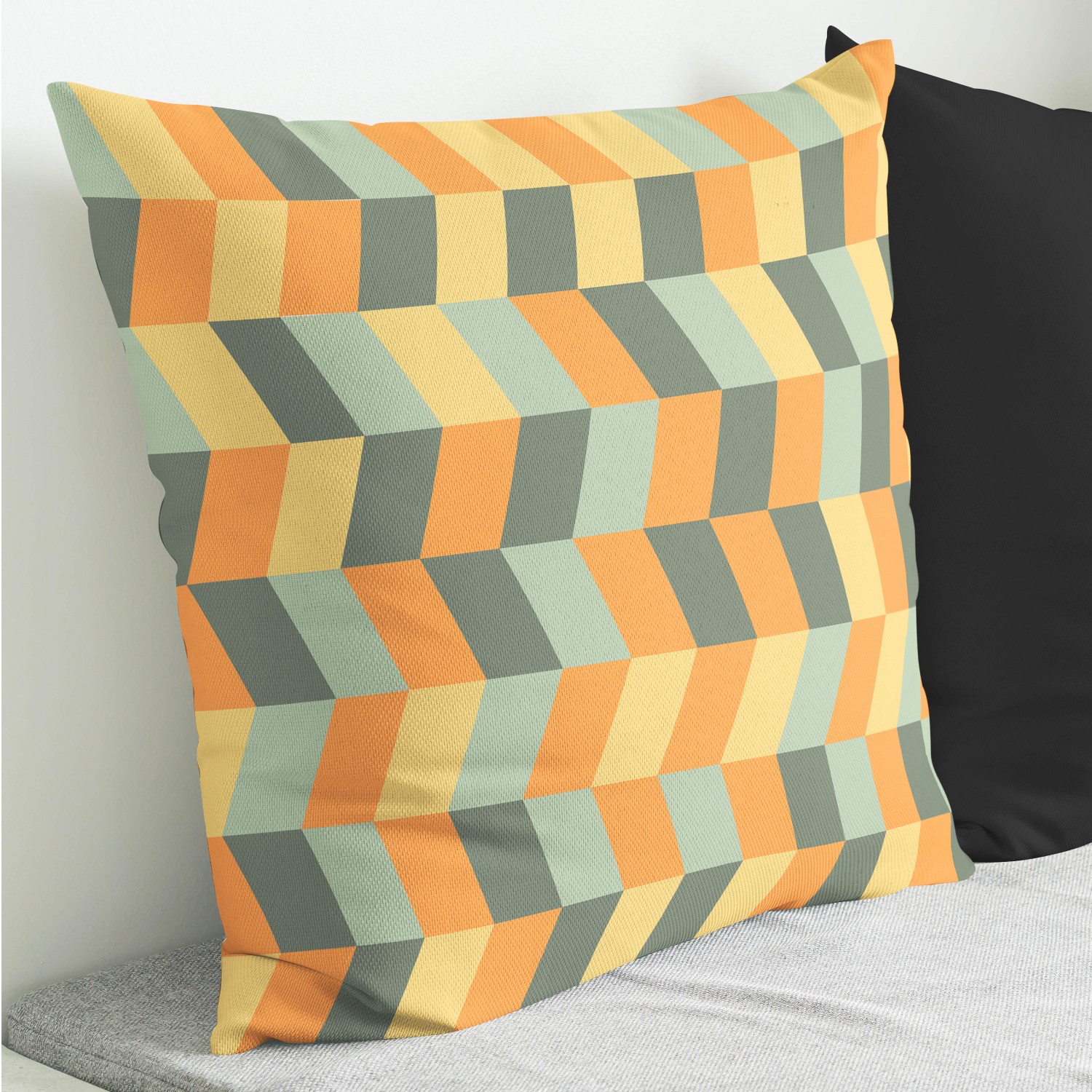 Red sofa with pillow and light lamp