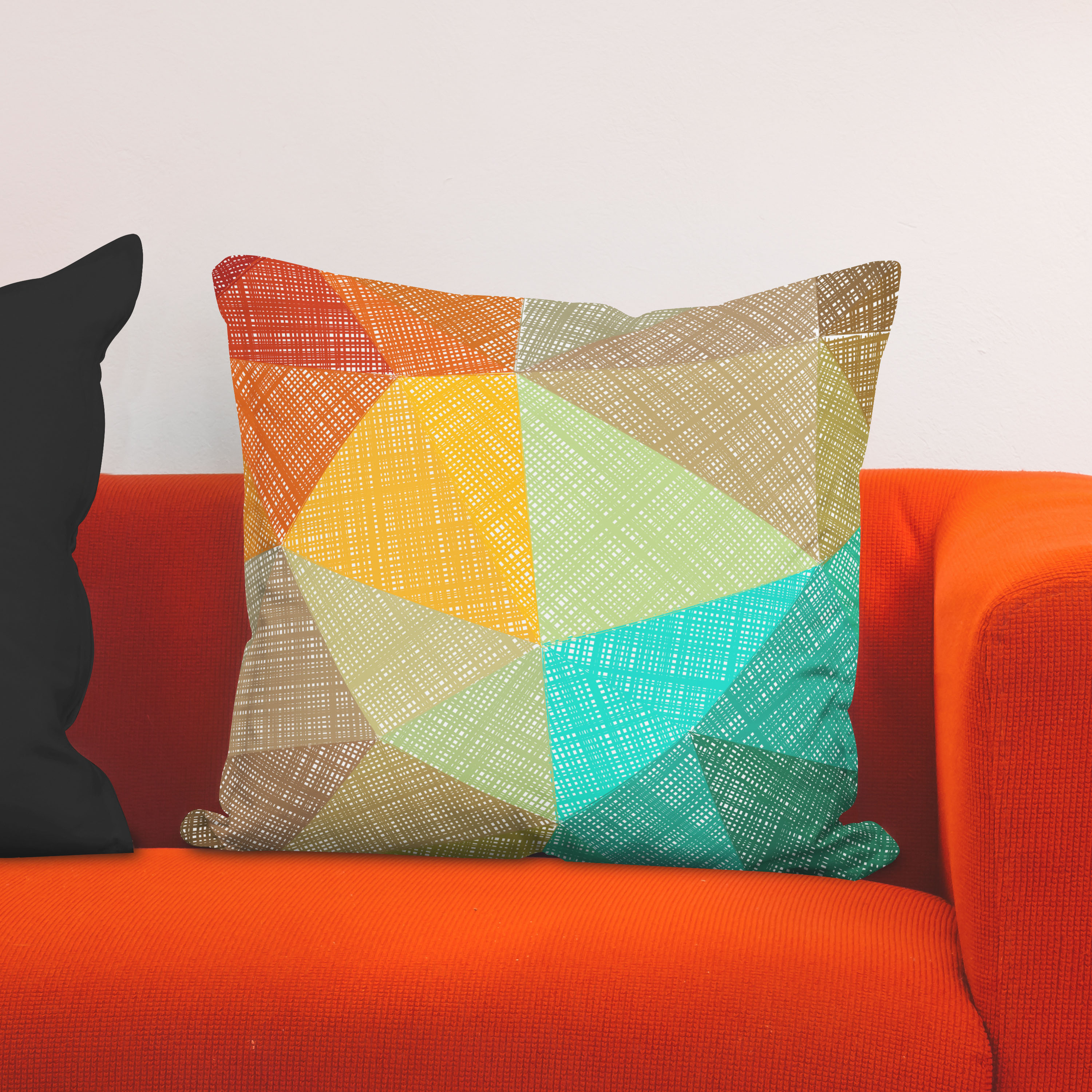 Red sofa with pillow and light lamp