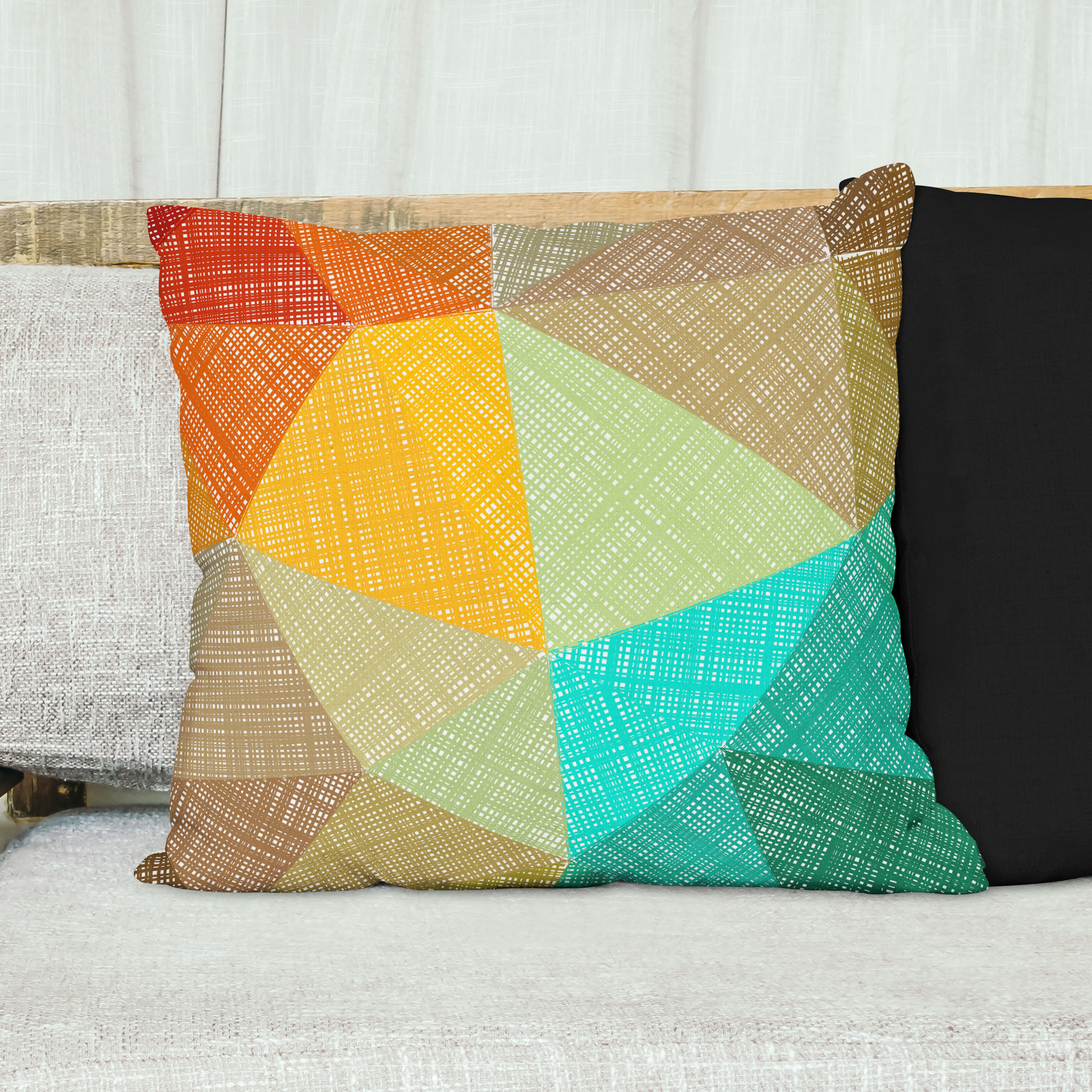 Red sofa with pillow and light lamp