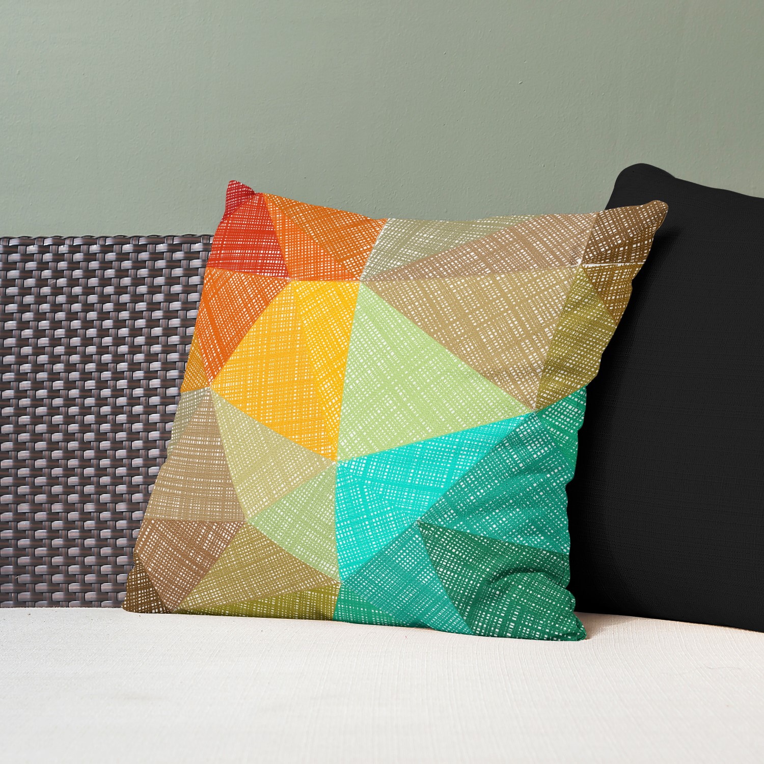 Red sofa with pillow and light lamp