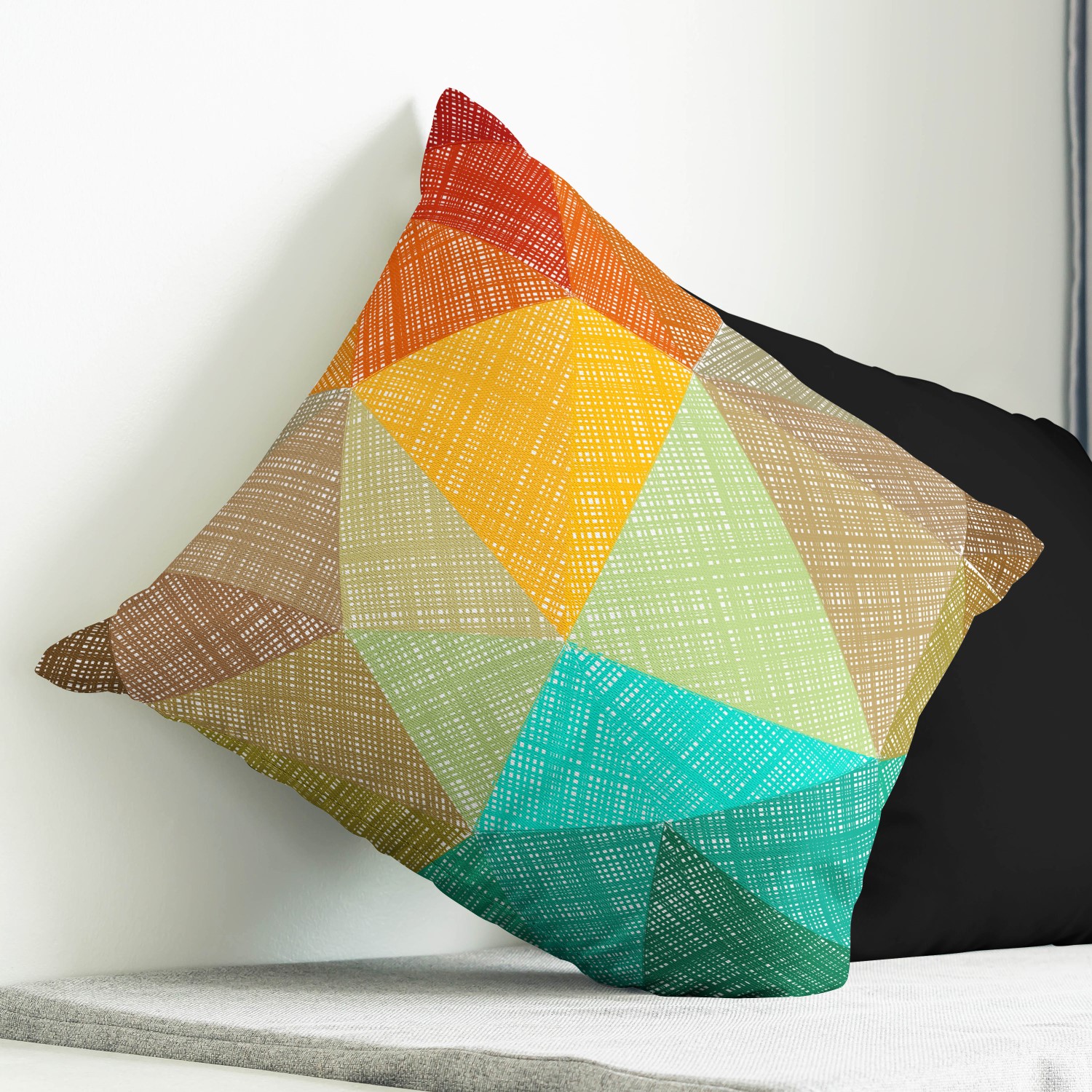 Red sofa with pillow and light lamp