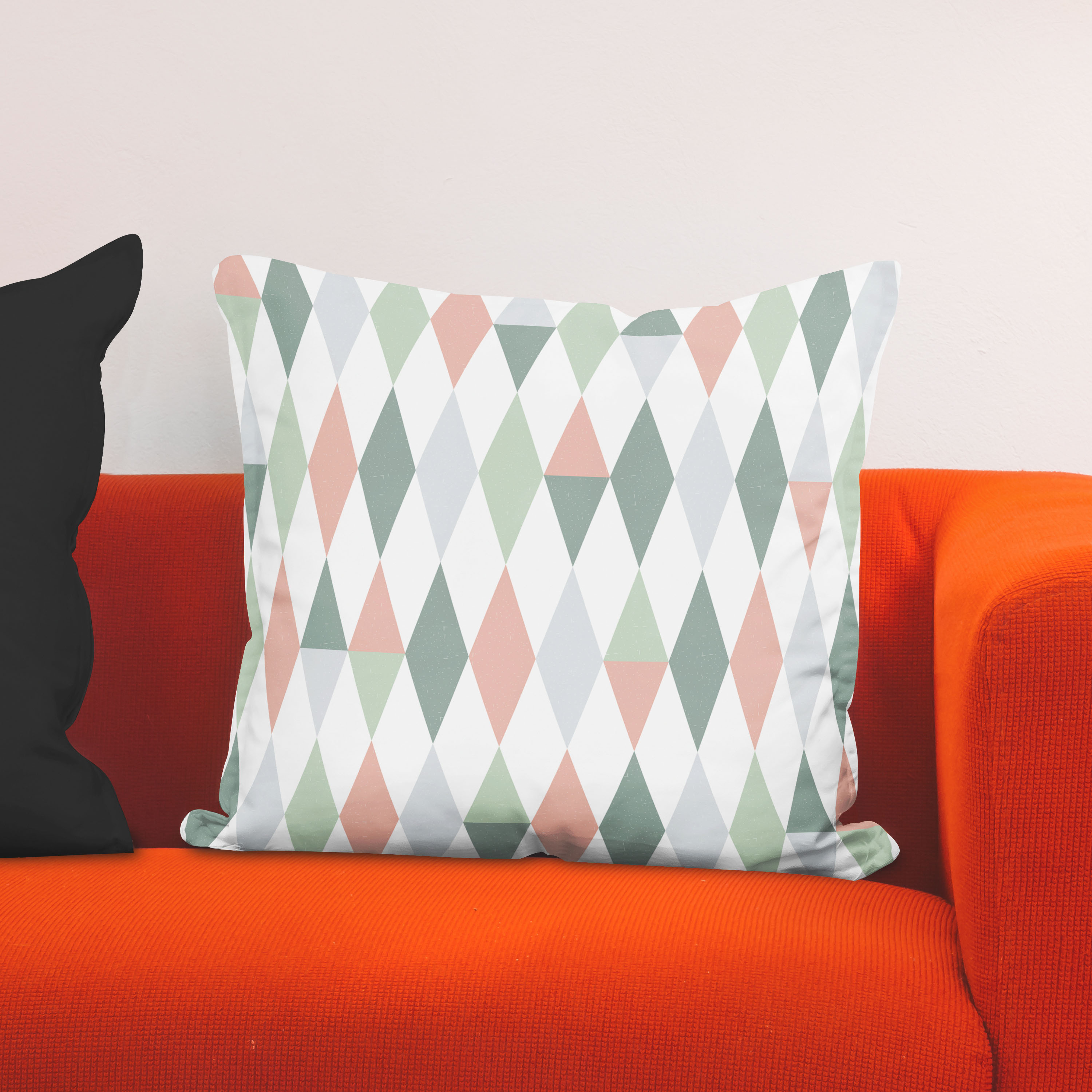 Red sofa with pillow and light lamp