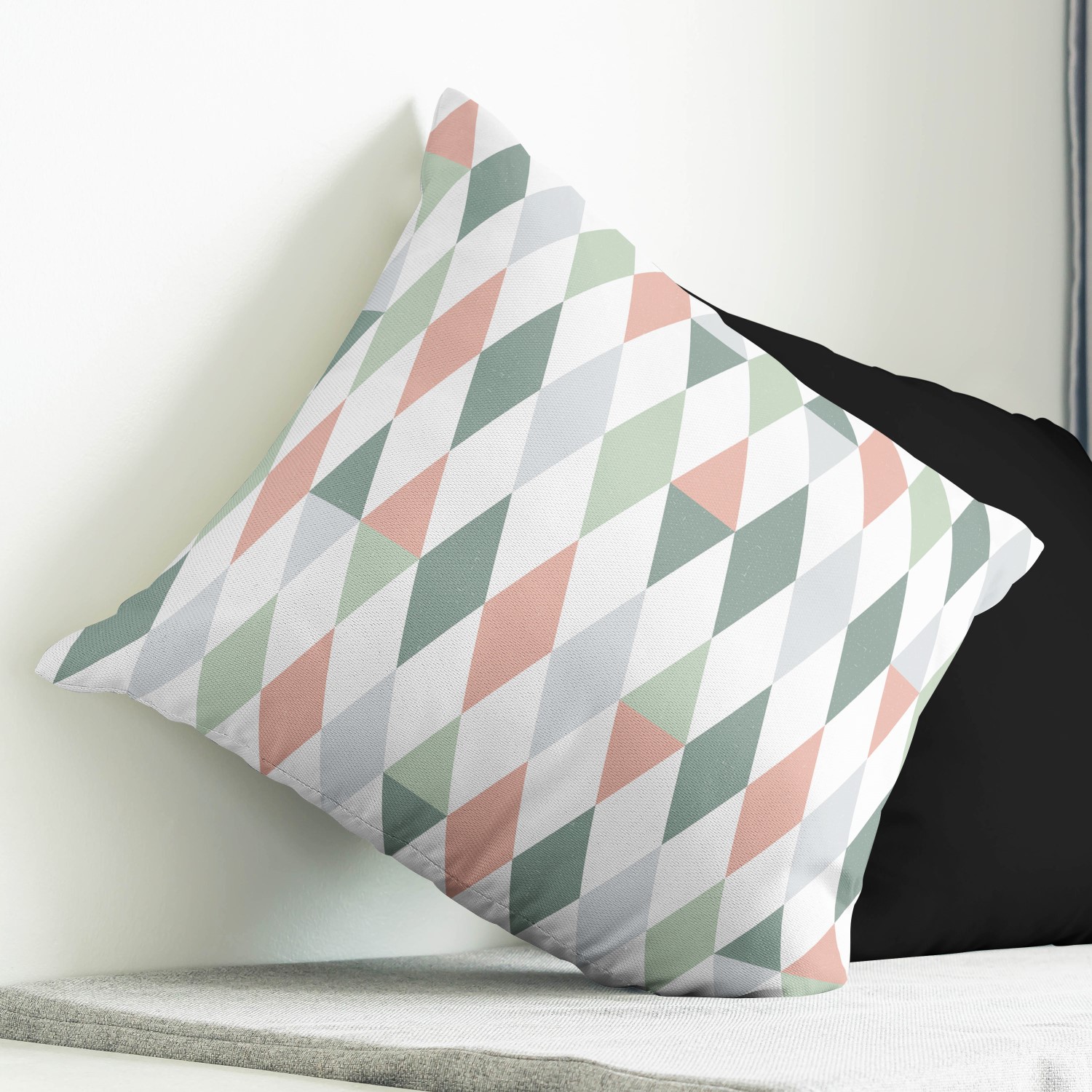 Red sofa with pillow and light lamp