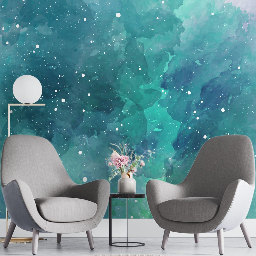 Green watercolor speckle - Mural Wallpaper, PVC Free, Non-Toxic