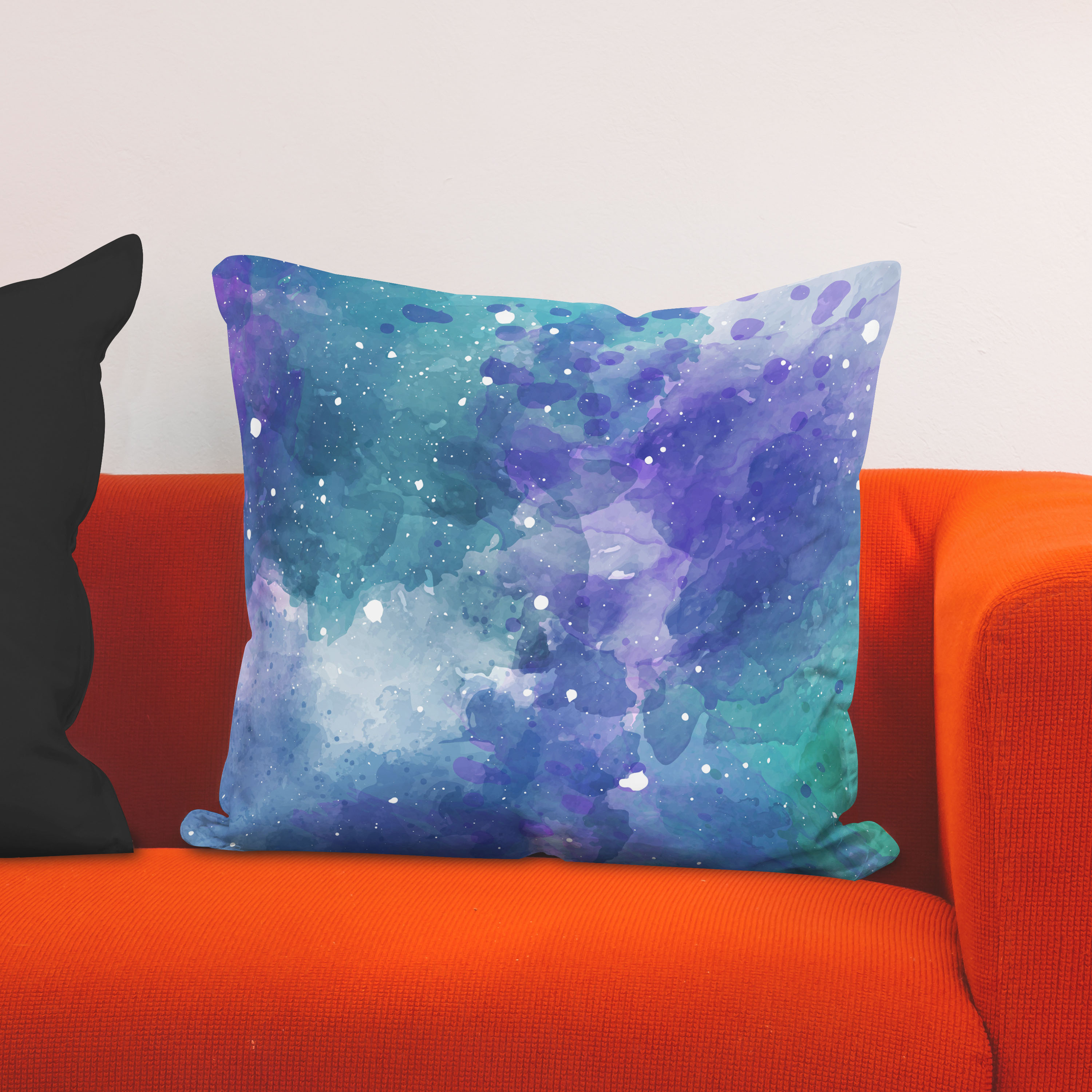 Red sofa with pillow and light lamp