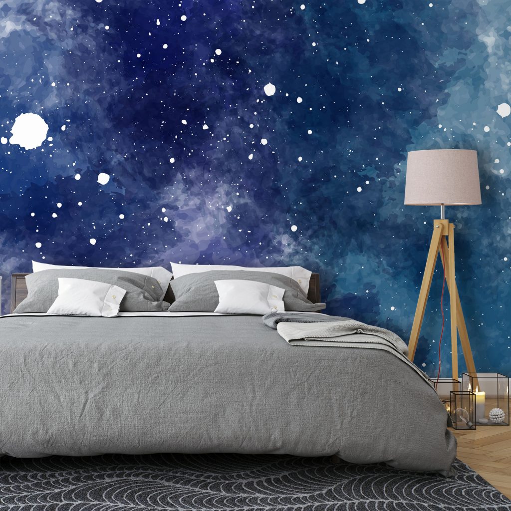 Blue Watercolor Galaxy Mural Wallpaper