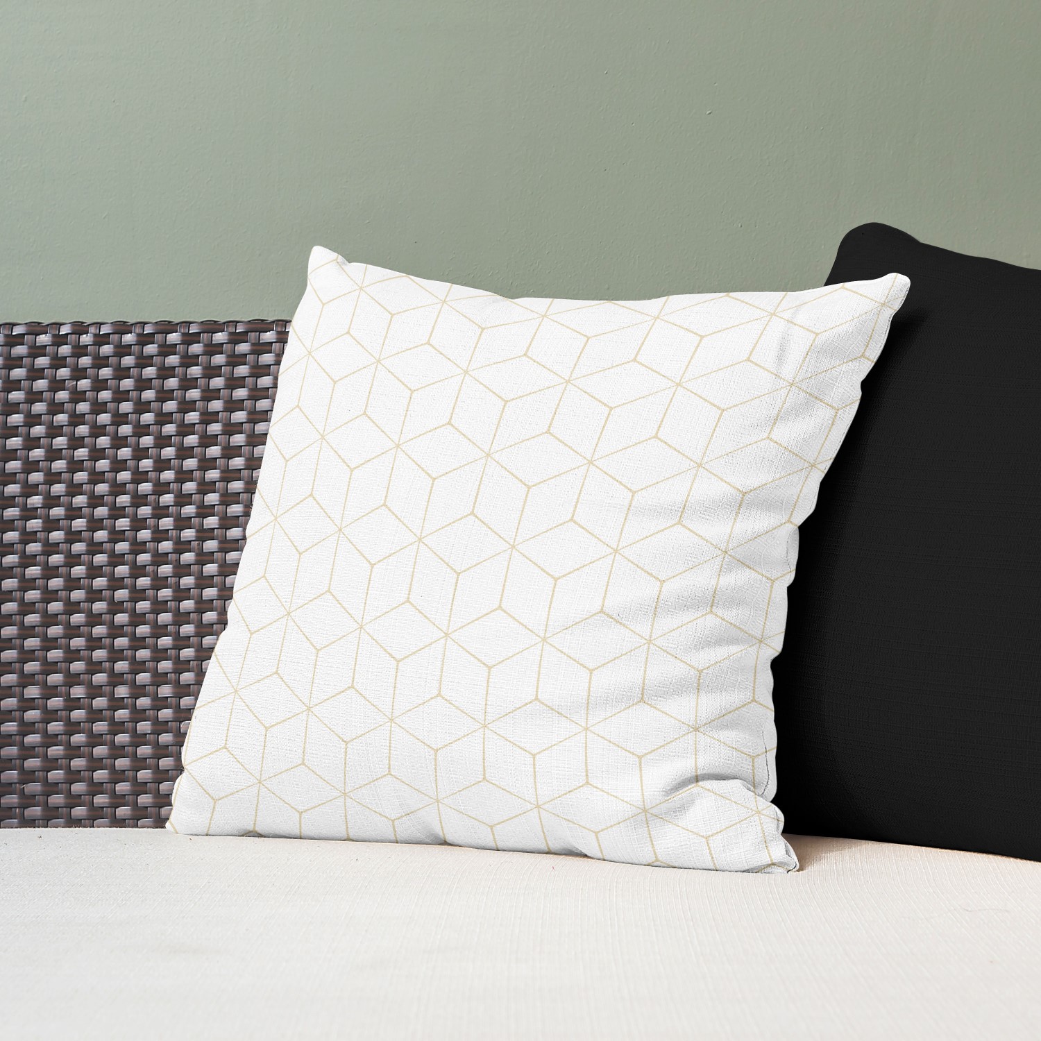 Red sofa with pillow and light lamp