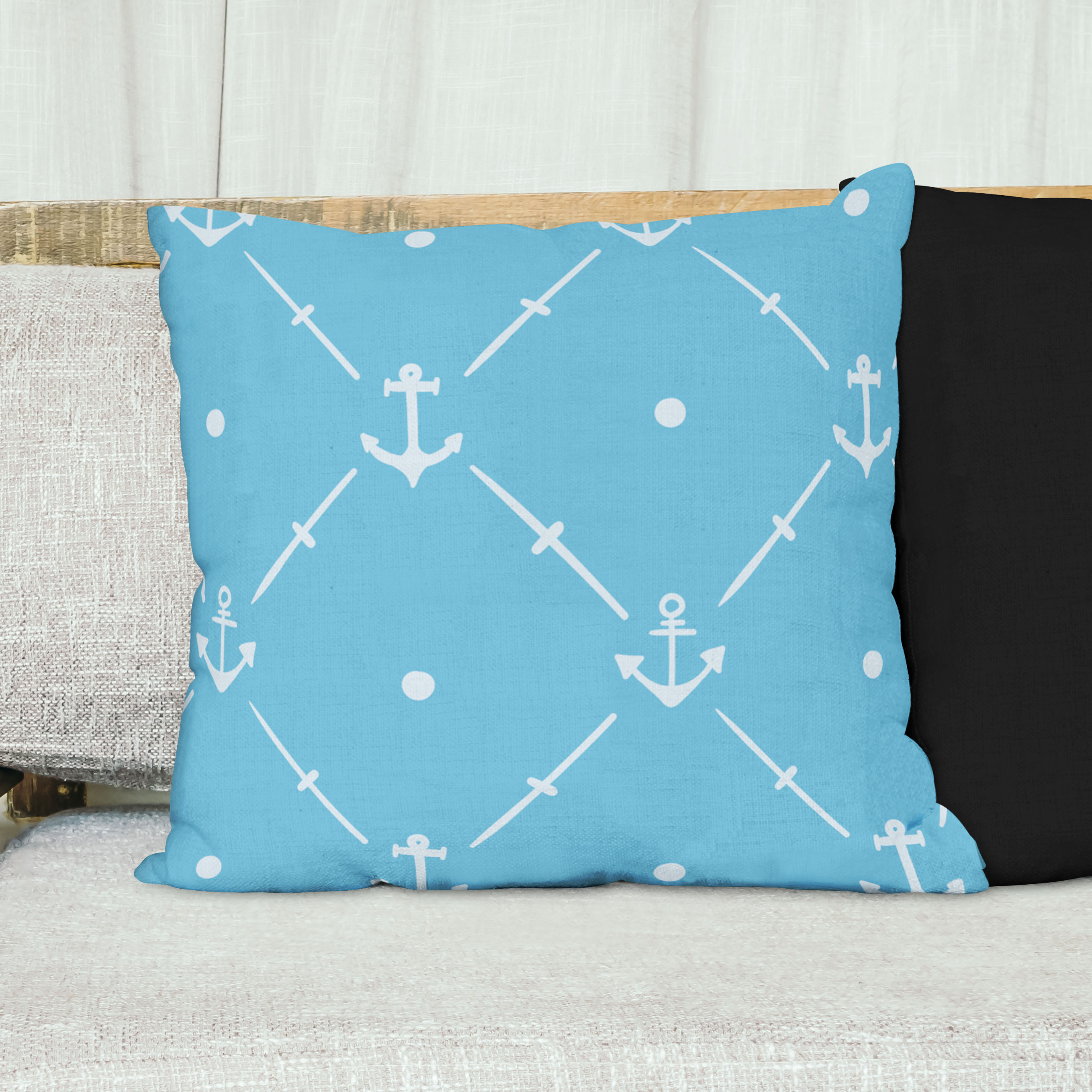 Red sofa with pillow and light lamp