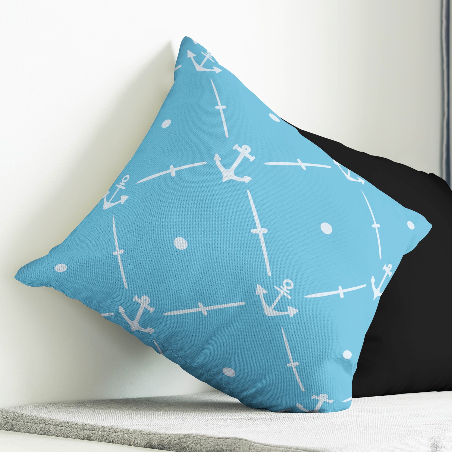 Red sofa with pillow and light lamp