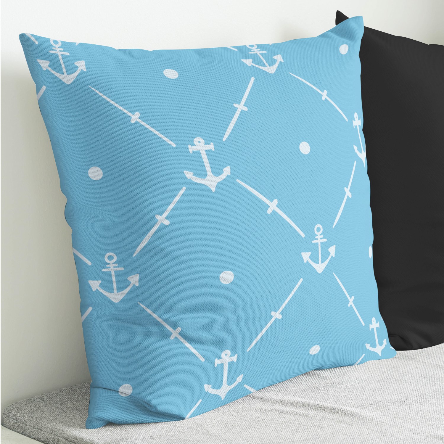 Red sofa with pillow and light lamp