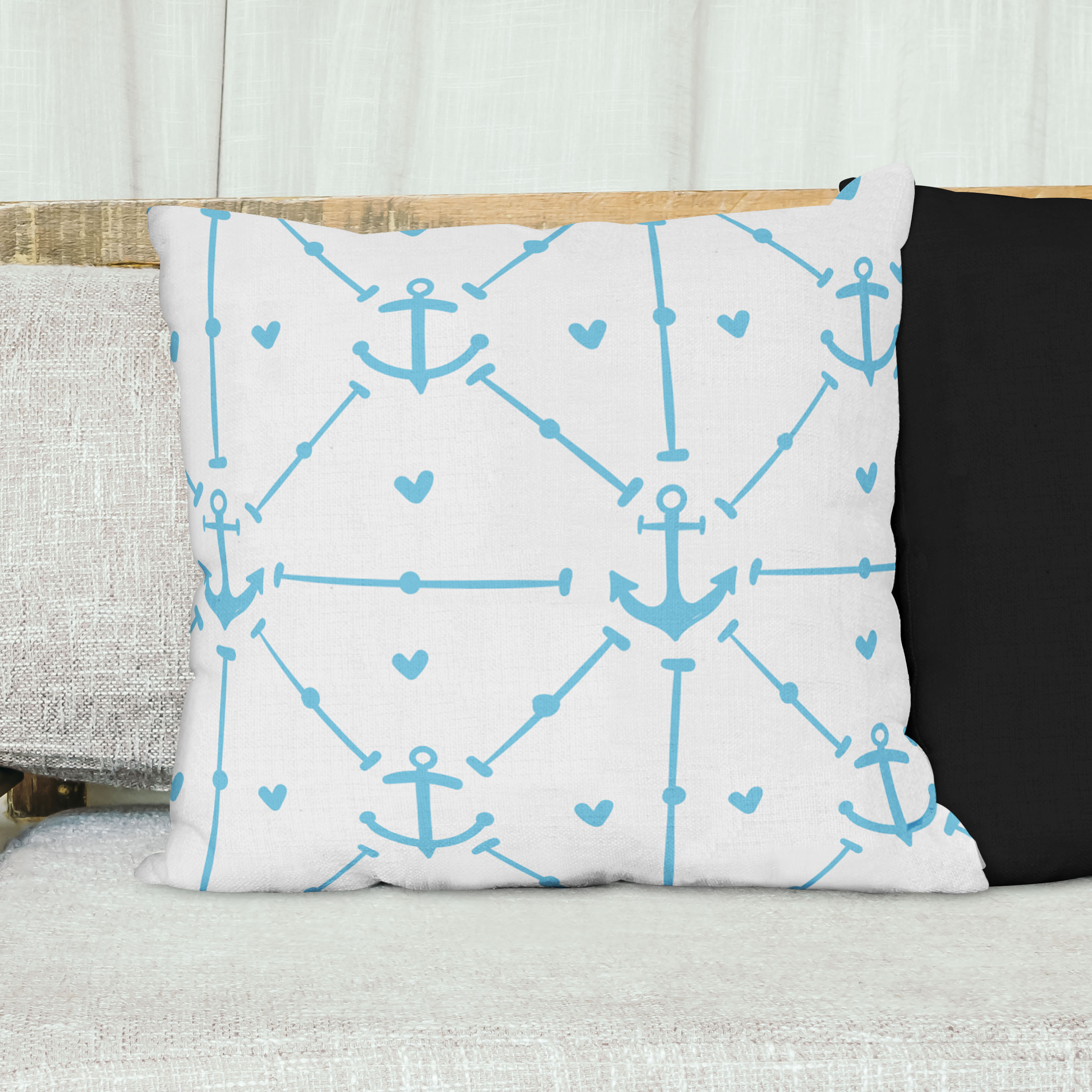 Red sofa with pillow and light lamp