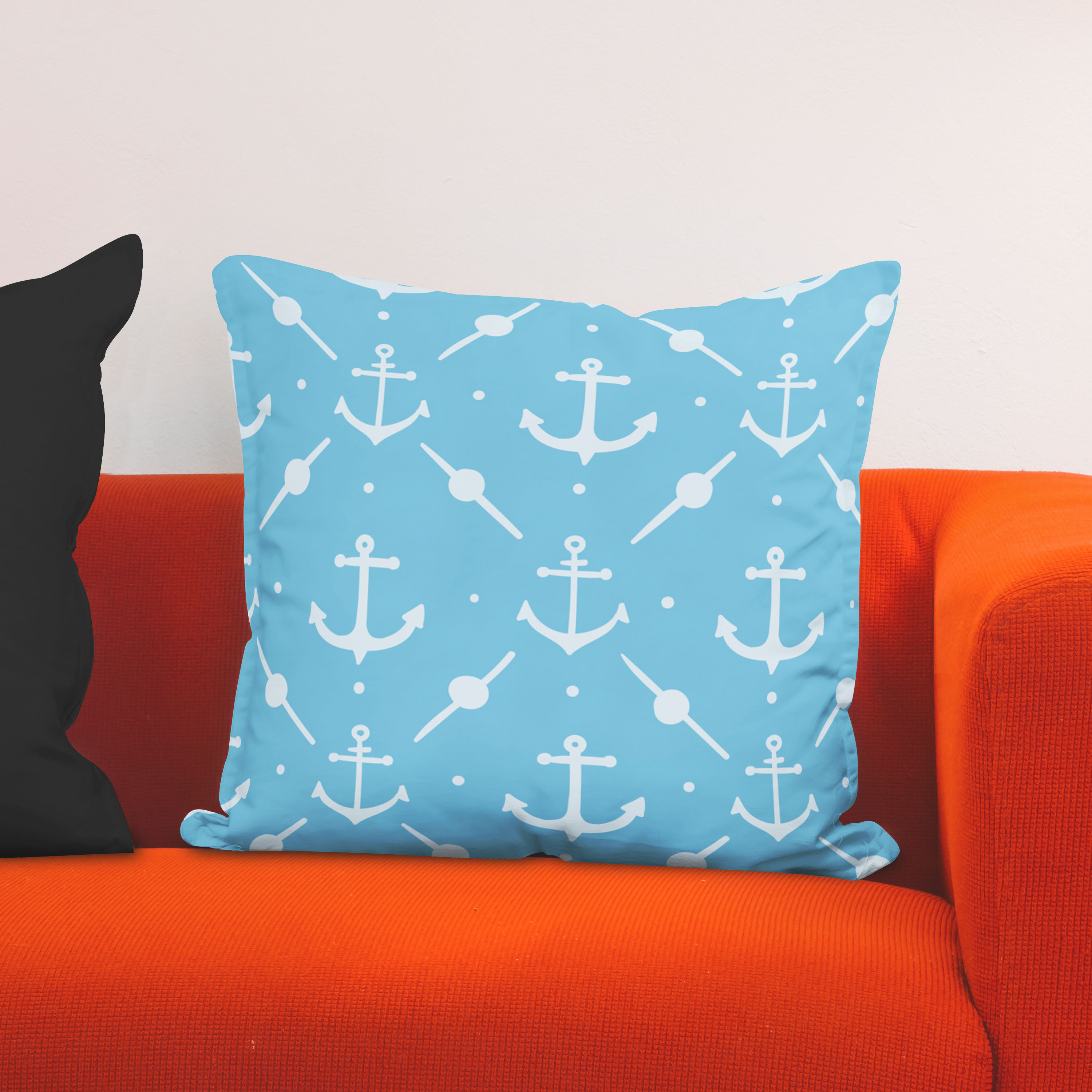 Red sofa with pillow and light lamp