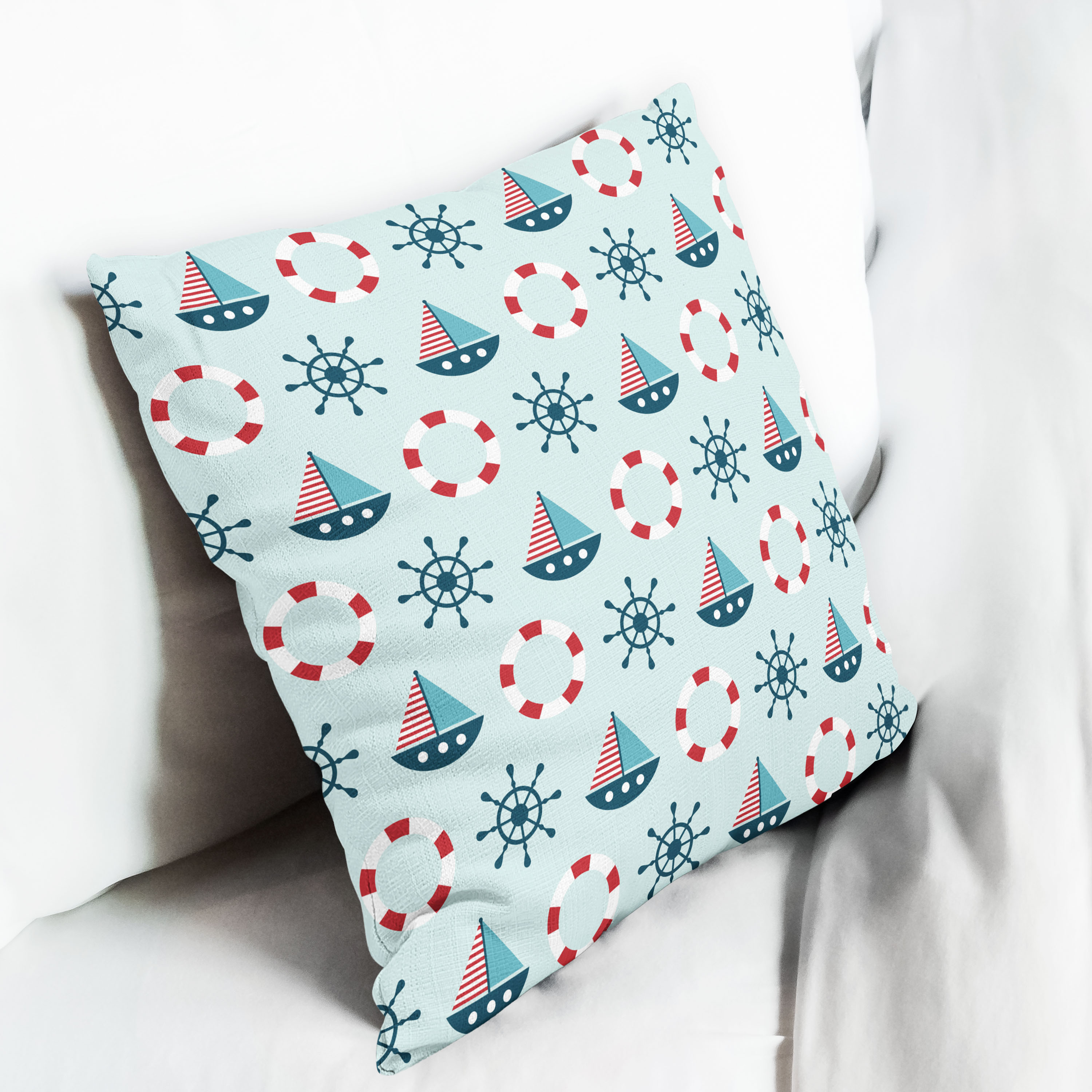 Red sofa with pillow and light lamp