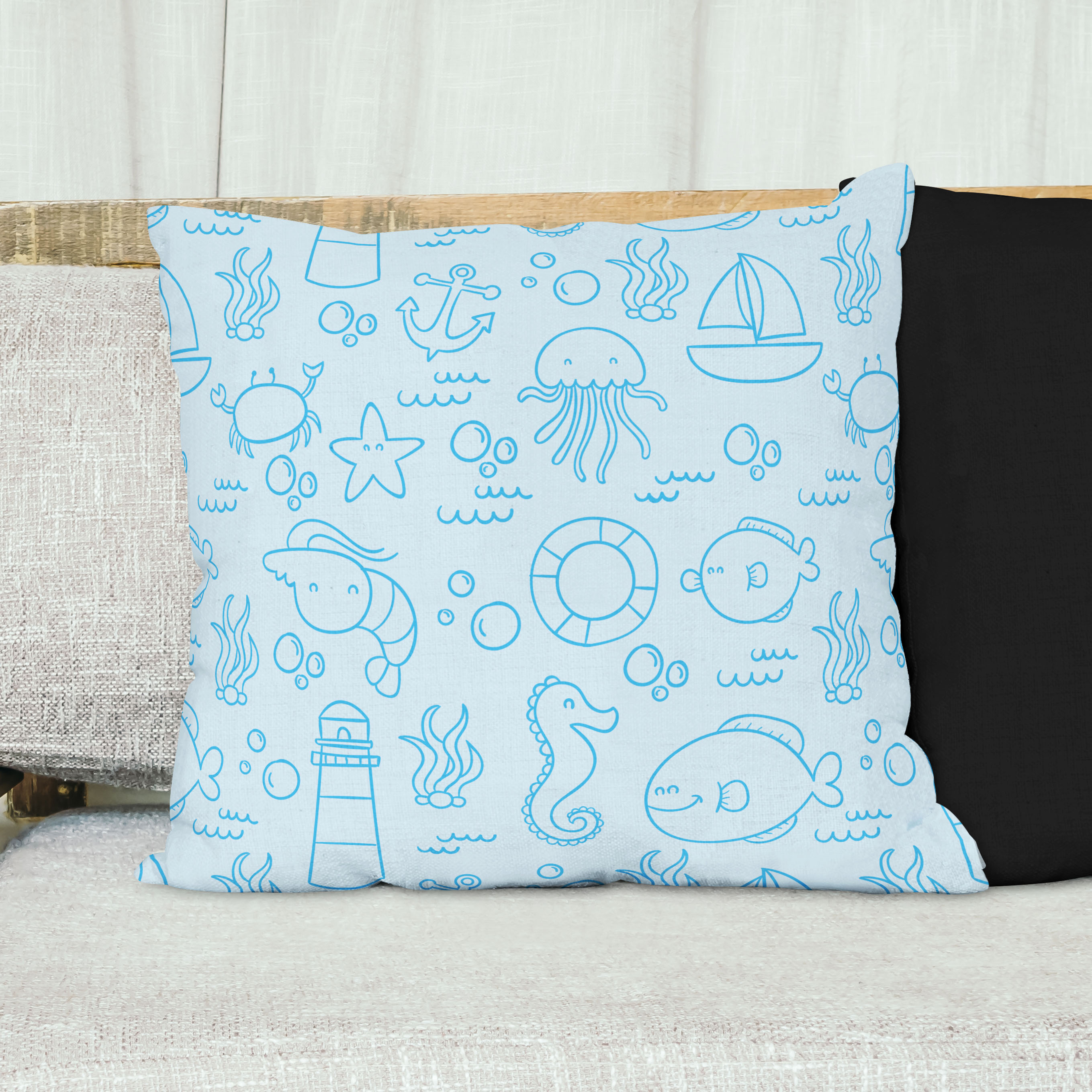 Red sofa with pillow and light lamp